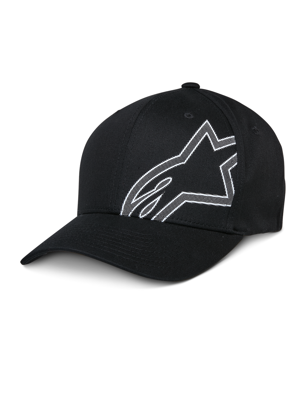 Alpinestars Share Hat, Black Baseball Cap, White Outlined Astars Logo, Curved Brim, Structured Crown, Casual Sportswear