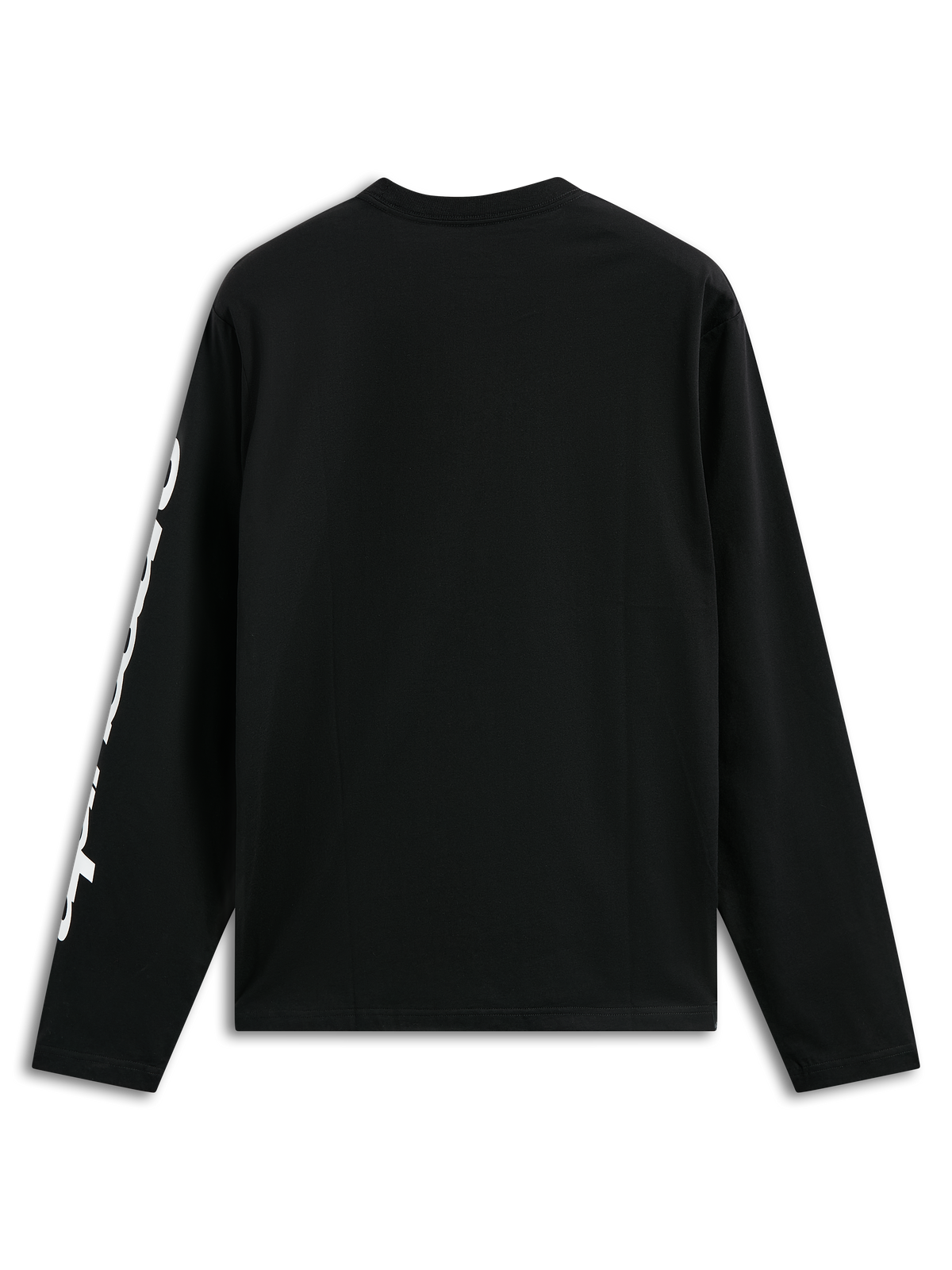 Alpinestars Trackside CSF Tee, Long Sleeve T-Shirt, Black, featuring white vertical text graphic on the sleeve, back view, casual motorsport streetwear