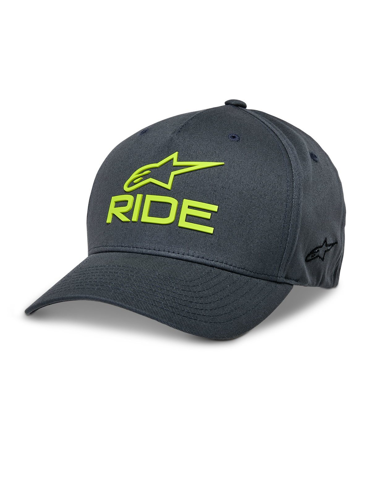 Alpinestars Ride Sonic Hat, Charcoal and Hi-Vis Yellow Baseball Cap, 3D Embroidered RIDE and Star Logo, Curved Bill, Structured Crown, Stretch Twill Casual Motorsport Headwear