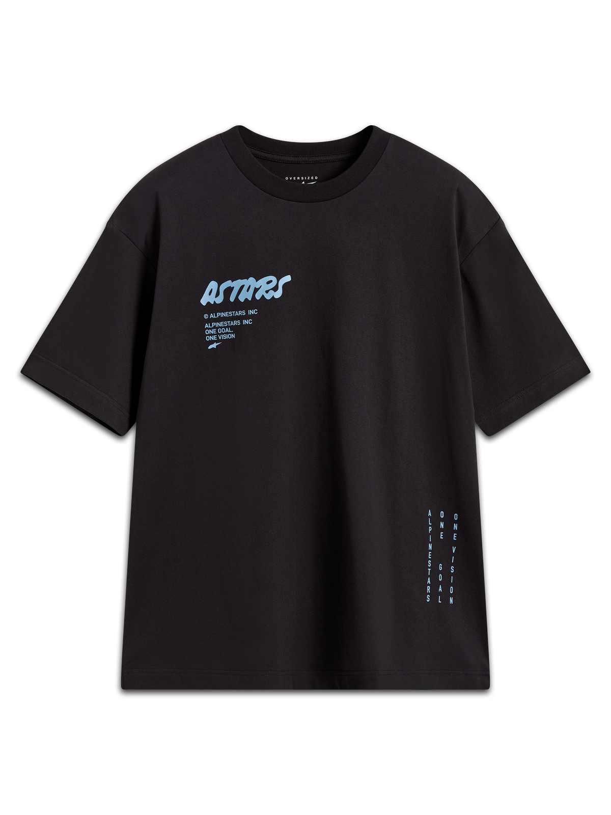 Alpinestars Chalk Oversized CSF Tee, black short-sleeve sportswear t-shirt with light blue graphics and a relaxed oversized fit.