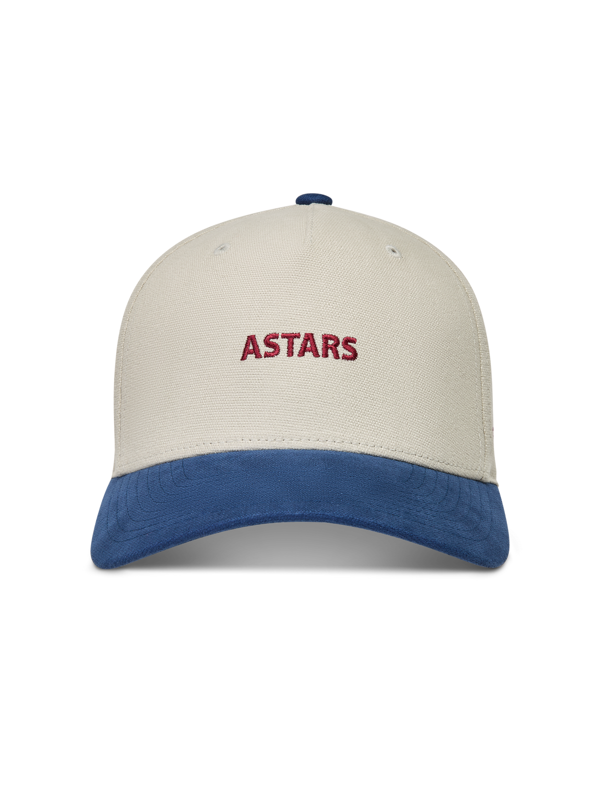 Alpinestars County Canvas Hat, sand and blue sportswear cap featuring a red embroidered logo and curved bill.