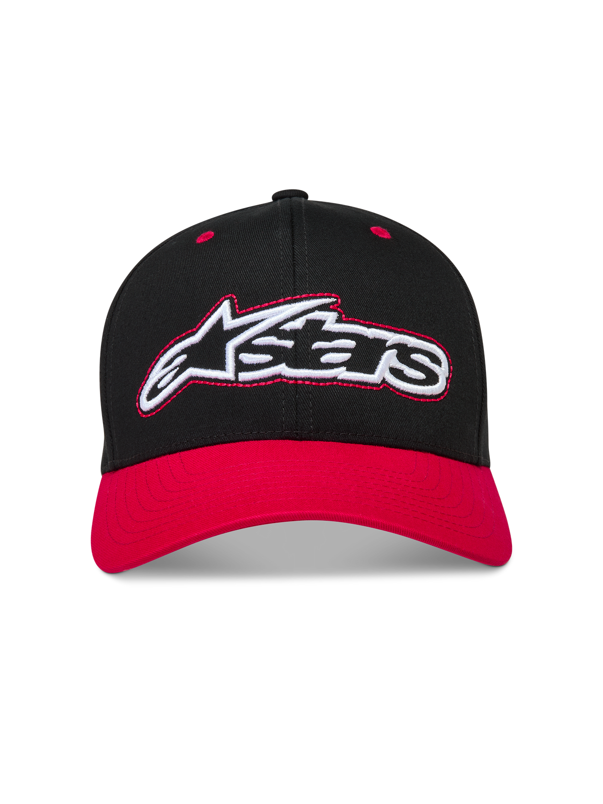 Alpinestars Retro Snapback Hat, Black and Red sportswear cap with curved bill and embroidered Astars logo.
