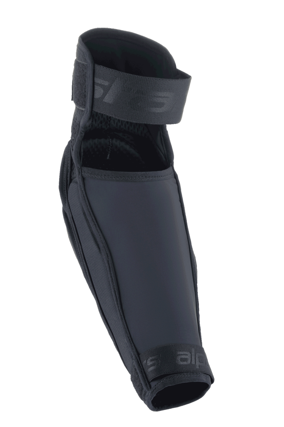 Alpinestars A-Impact Plasma Elite Shield Elbow Protector, MTB Elbow Guard, Black, featuring a smooth TPU hard shell for impact protection, dual adjustable straps for a secure fit, and an ergonomic pre-curved design for aggressive trail riding.