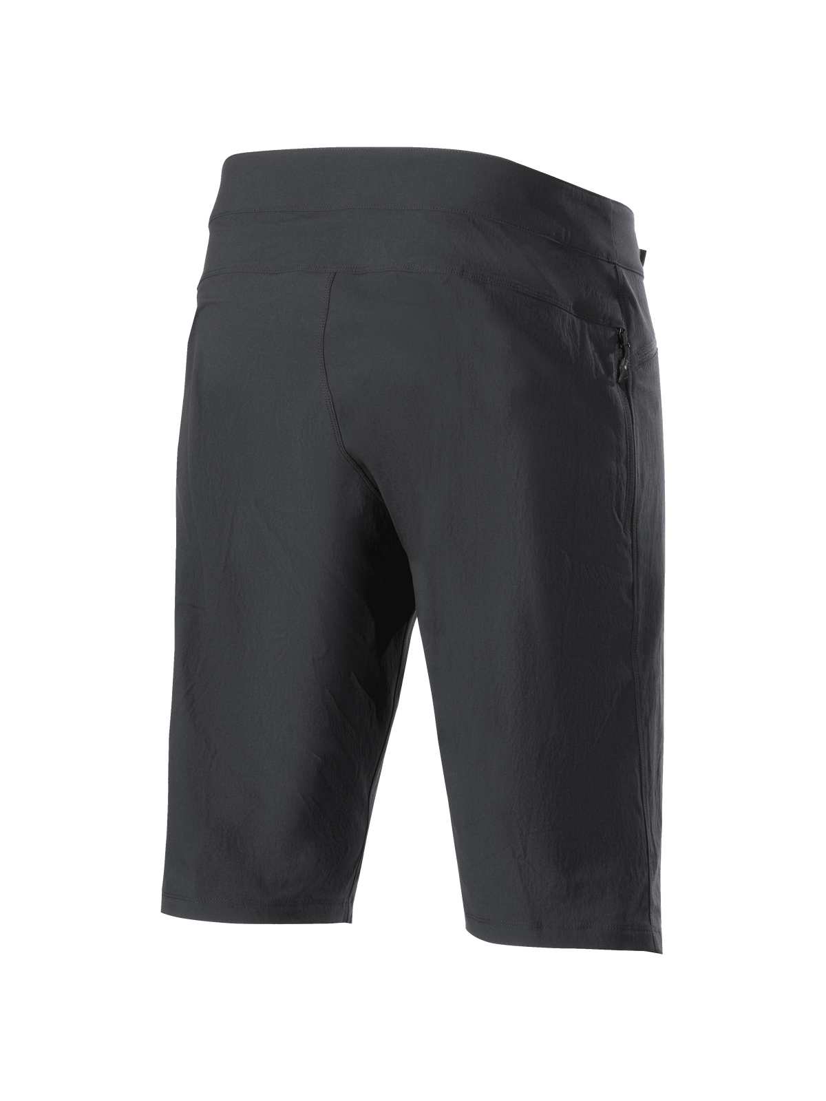 Alpinestars A-Dura Liner Shorts, Black MTB Shorts, rear three-quarter view, featuring a zippered side pocket, durable stretch fabric, and a streamlined athletic design for off-road cycling