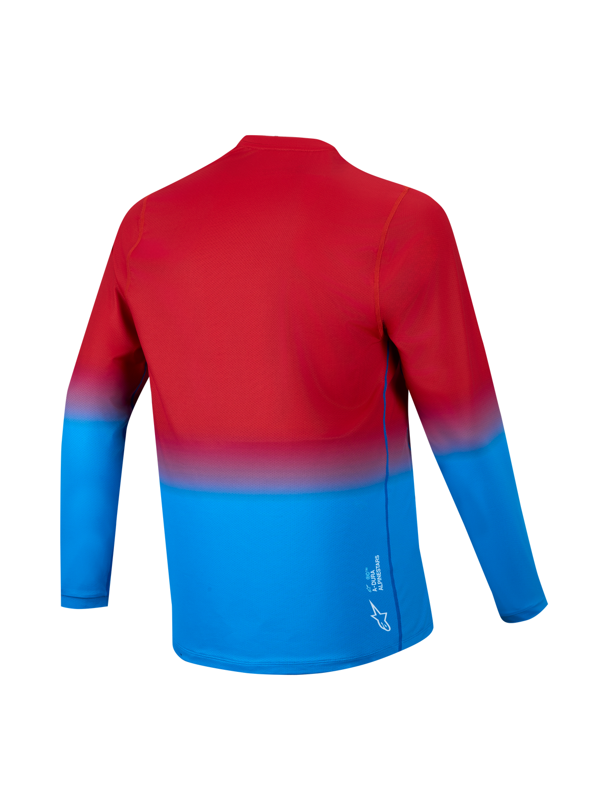 A-Dura ASTARS 2.0 Long Sleeve Jersey in red and blue gradient, back view showing drop tail and performance fabric.