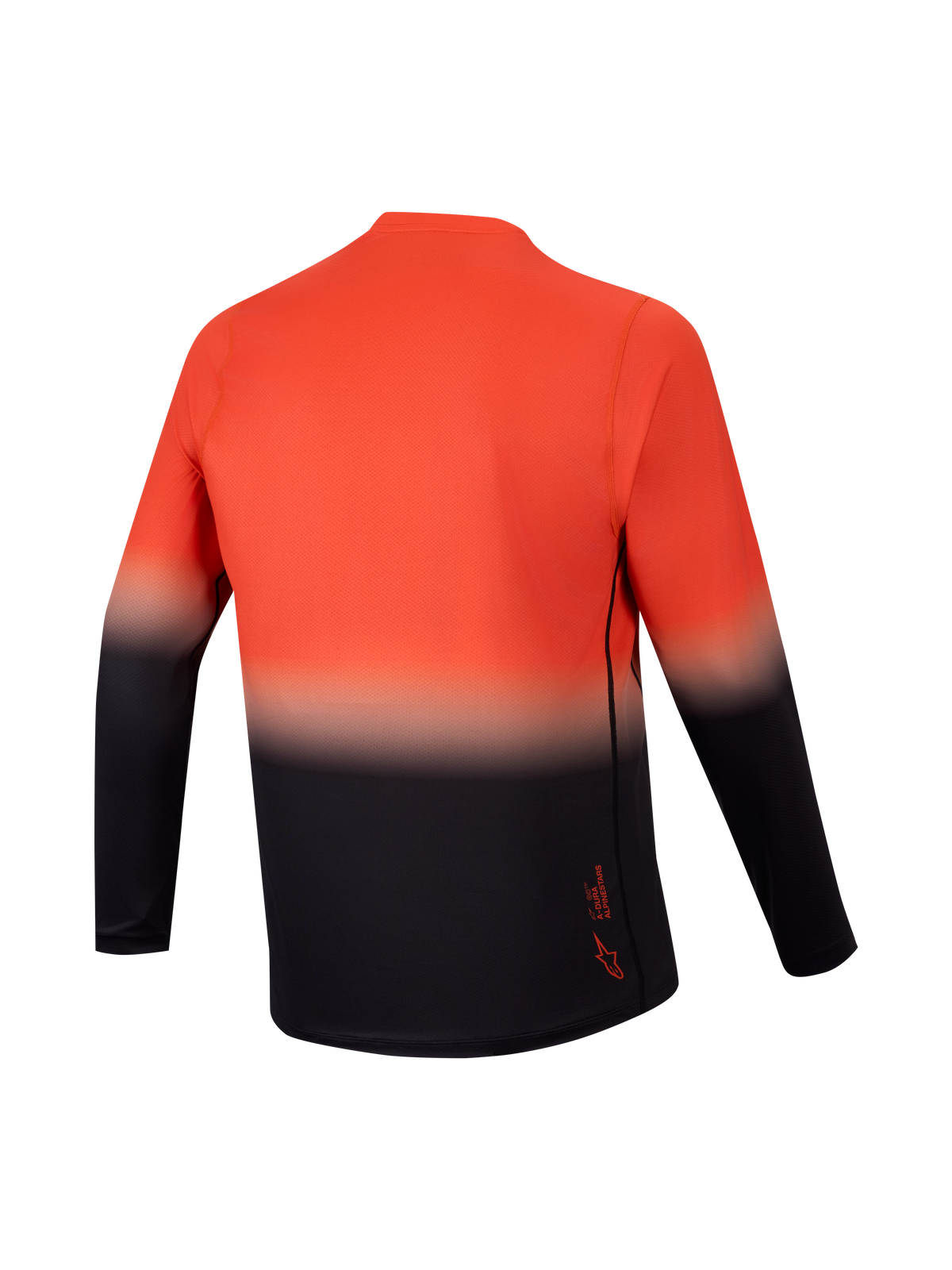 A-Dura ASTARS 2.0 Long Sleeve Jersey, back view in orange and black gradient fade for high-performance MTB riding.