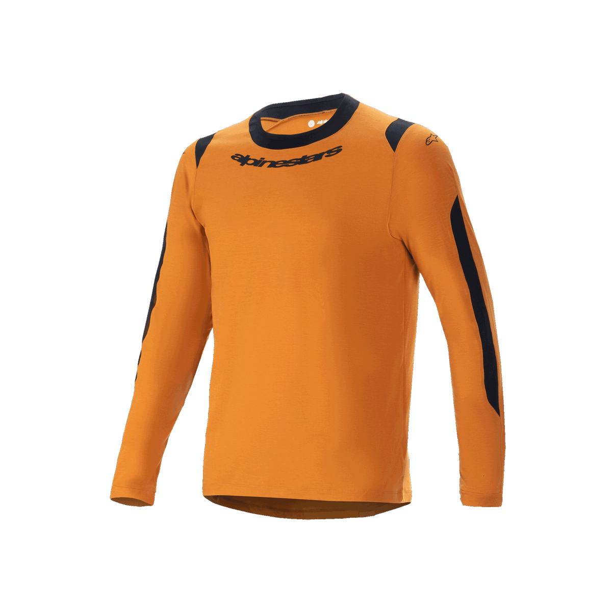 Alpinestars A-Dura Dri Wool Jersey - Long Sleeve, Mountain Bike Jersey, Dark Gold, black crew neck and mesh panels on shoulders and arms, Alpinestars wordmark on chest, technical wool blend for trail riding