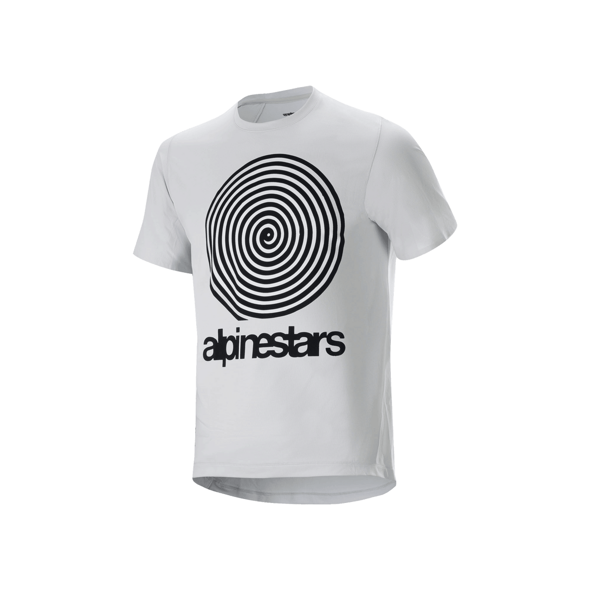 Alpinestars A-Dura Oscar Short Sleeve Jersey, White Dove, featuring a large black vintage Oscar spiral graphic and alpinestars branding on the front, technical jacquard material for mountain bike trail riding
