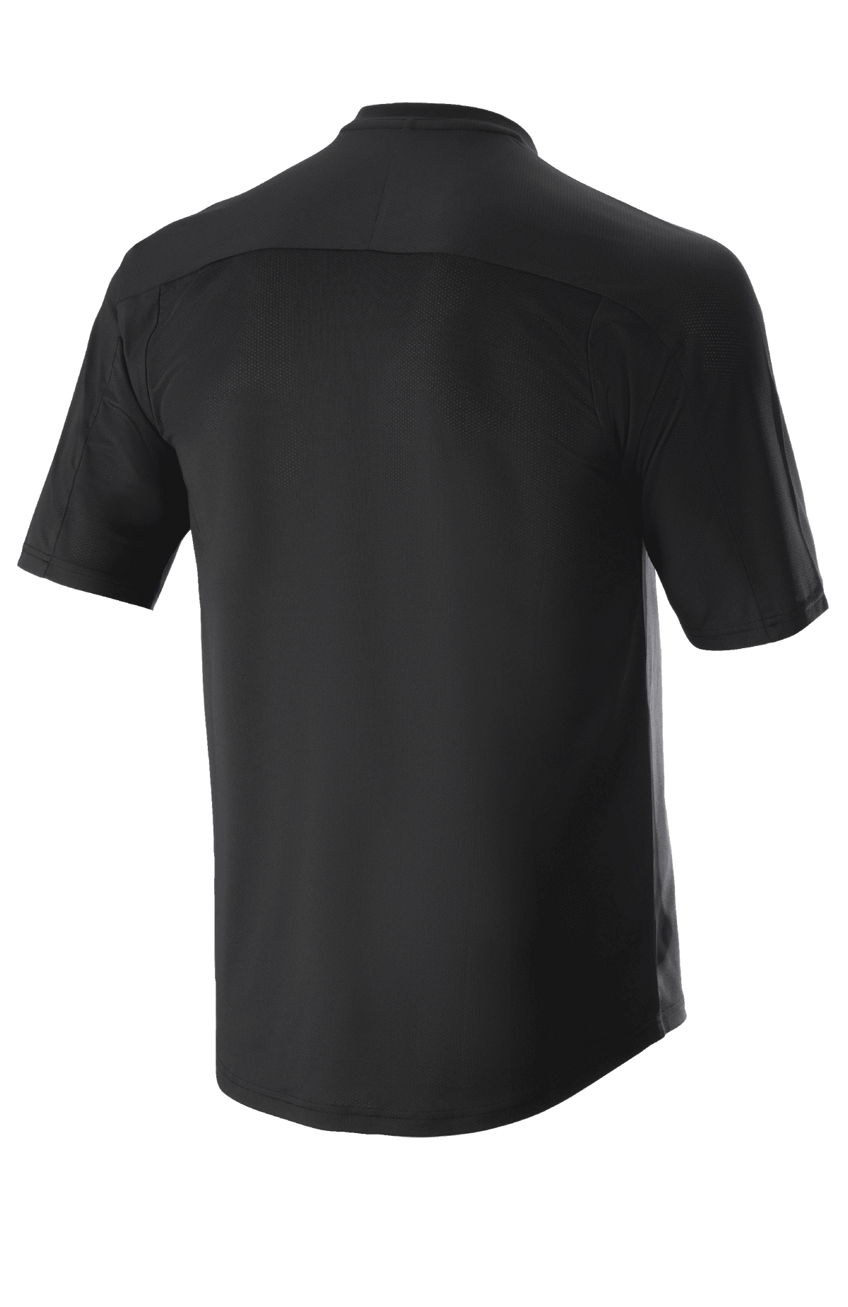 Alpinestars Drop Meta Jersey - Short Sleeve, Black, back view featuring unique shoulder yoke and sleeve seaming, extended tail for coverage, lightweight breathable mesh for mountain biking