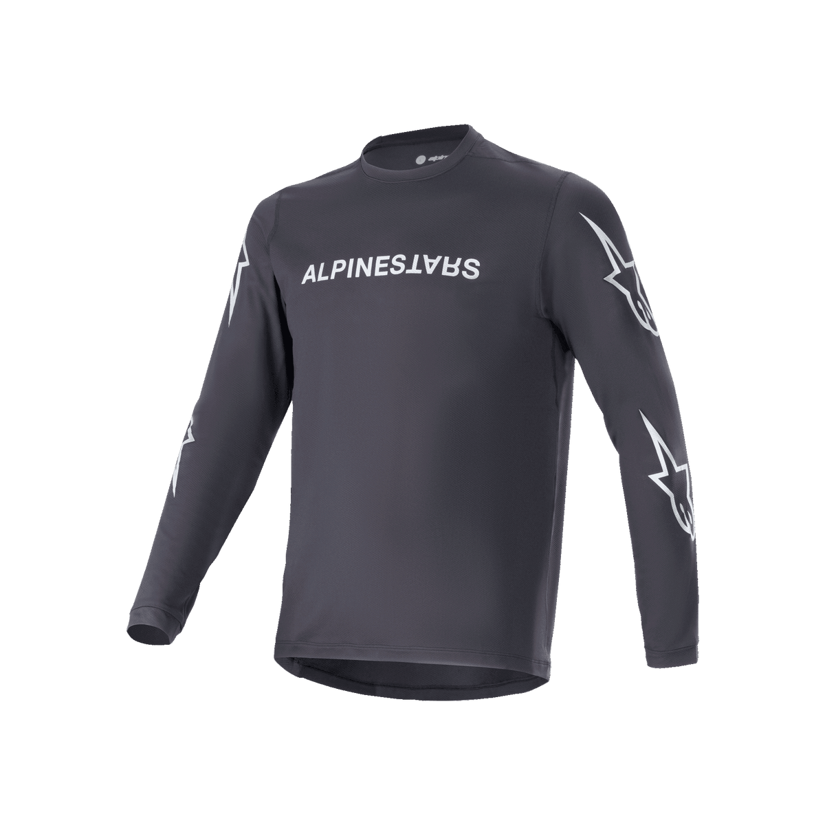 Alpinestars A-Dura Switch Long Sleeve Jersey, Black, white Alpinestars chest wordmark and star logos on sleeves, lightweight technical fabric, MTB cycling apparel