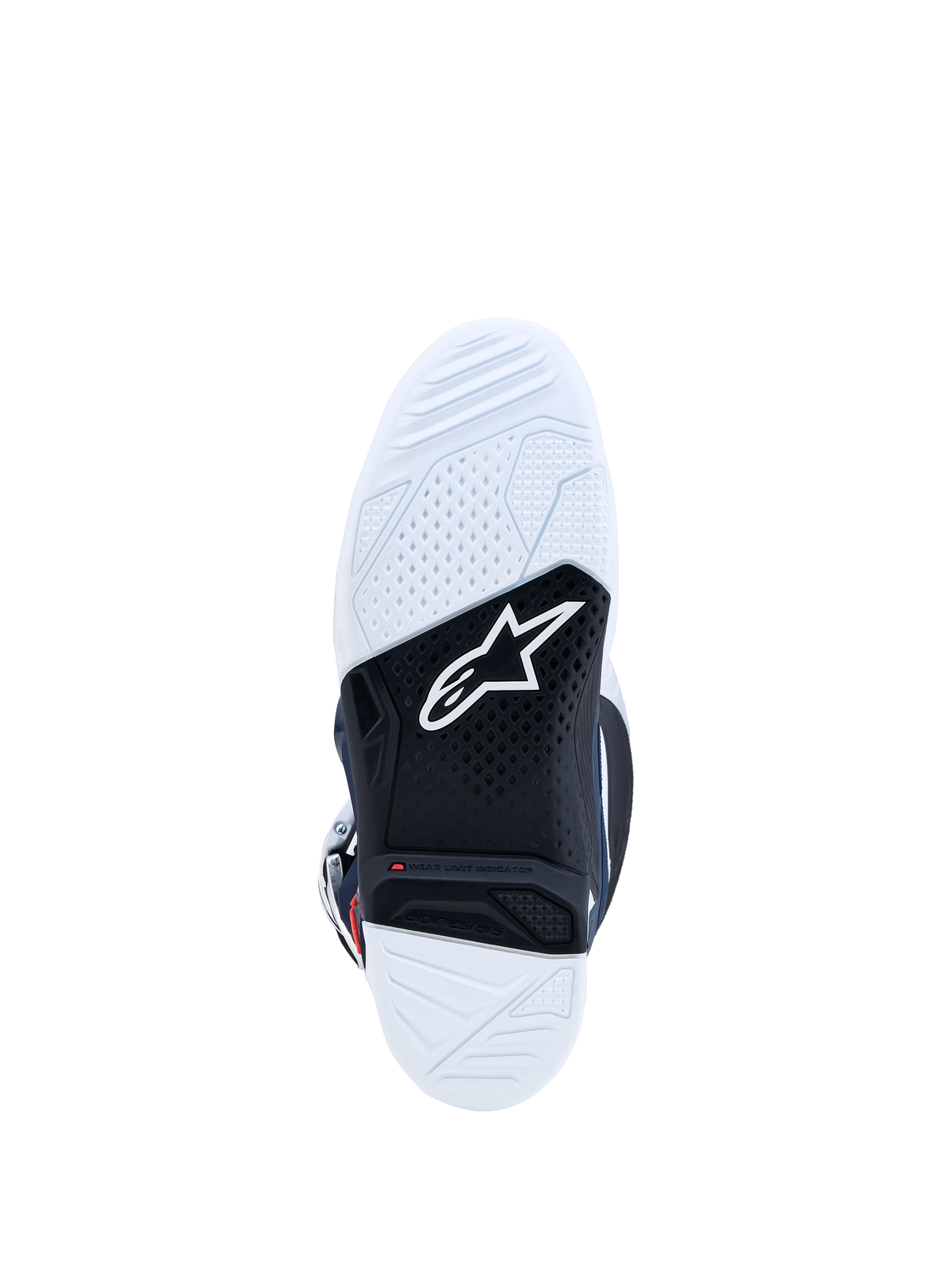 Alpinestars Tech 7 Motocross Boots, white and black dual-compound rubber sole with red wear limit indicator.