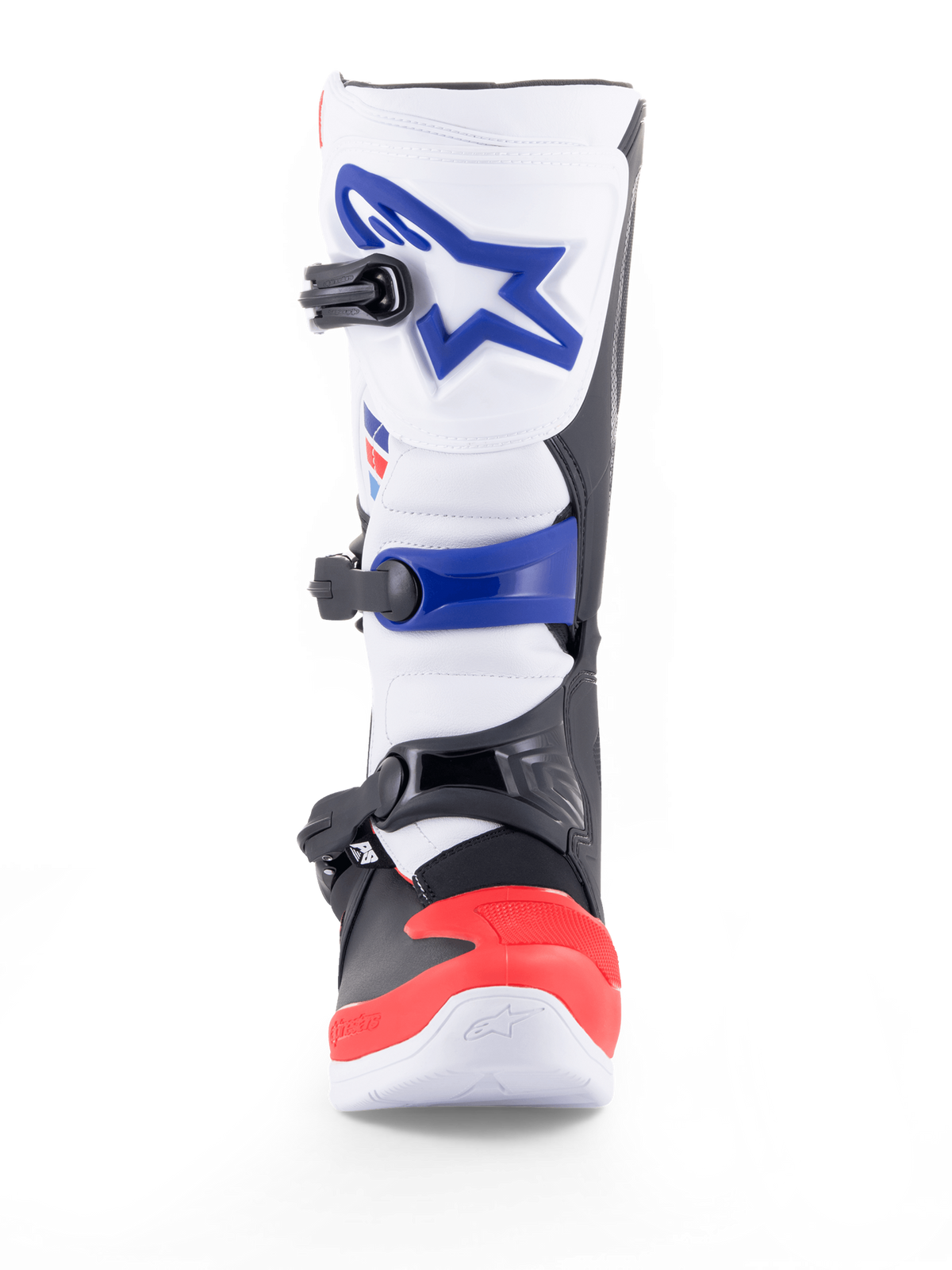 Alpinestars Tech 3 Boots, motocross and off-road motorcycle boots in white, bright red and dark blue, with TPU protection, microfiber upper and triple buckle closure, CE certified