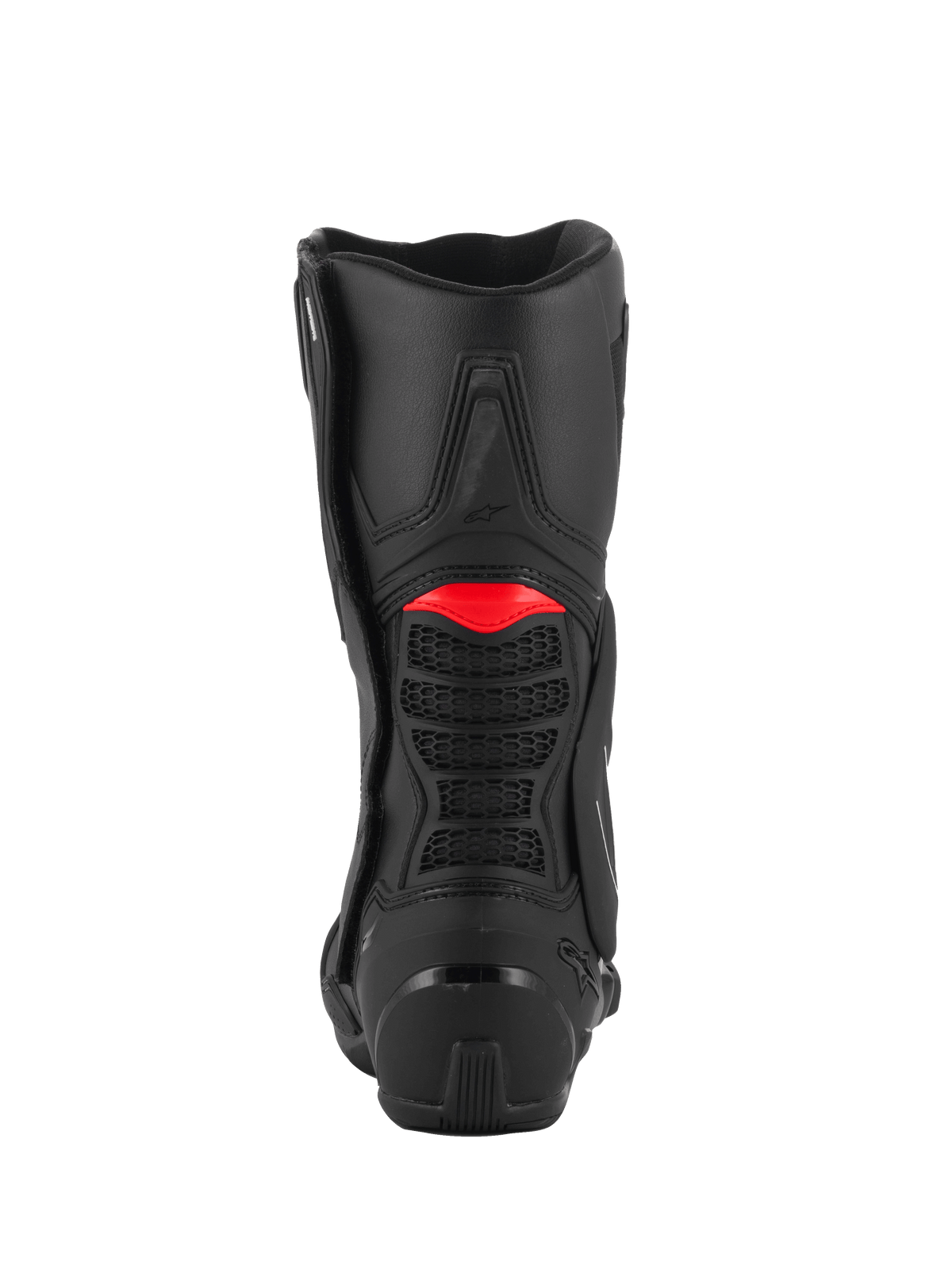 Alpinestars SMX-6 V3 Boots, Motorcycle Performance Boots, Black with Red accent, rear view featuring TPU protection and 3D mesh flexion zones, streamlined design for racing and sport riding.