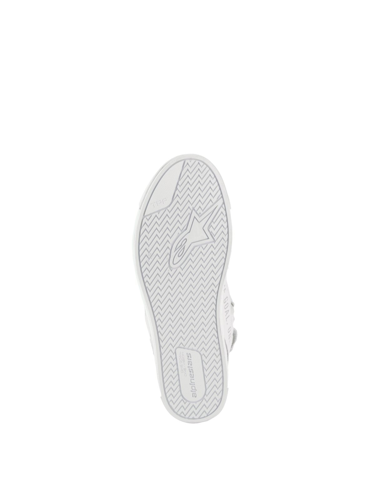 Alpinestars Stella Stated Podium Shoes, white vulcanized rubber sole with high-grip traction for urban motorcycle riding.