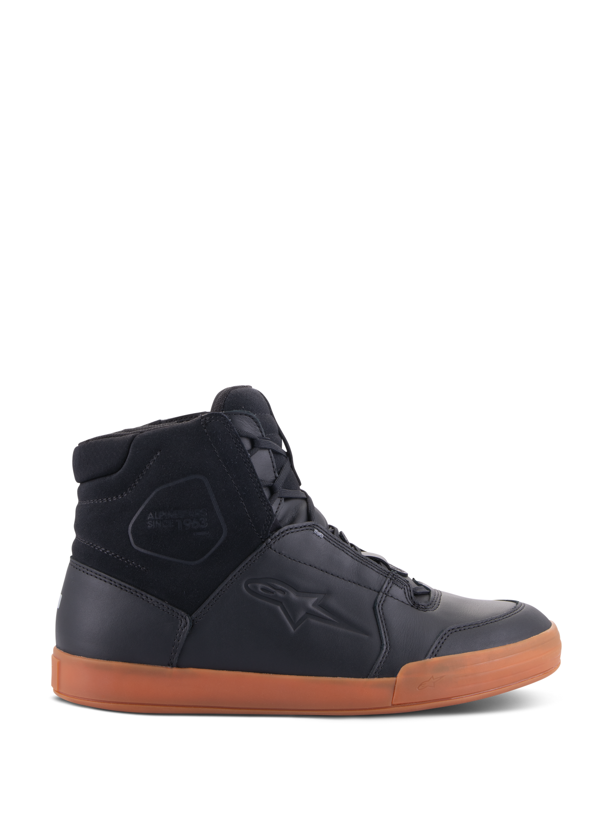 Alpinestars Chrome Drystar® Shoes, Urban Motorcycle Shoes, Black with Gum Sole, high-top design featuring premium leather and suede panels, casual street-styled protective footwear