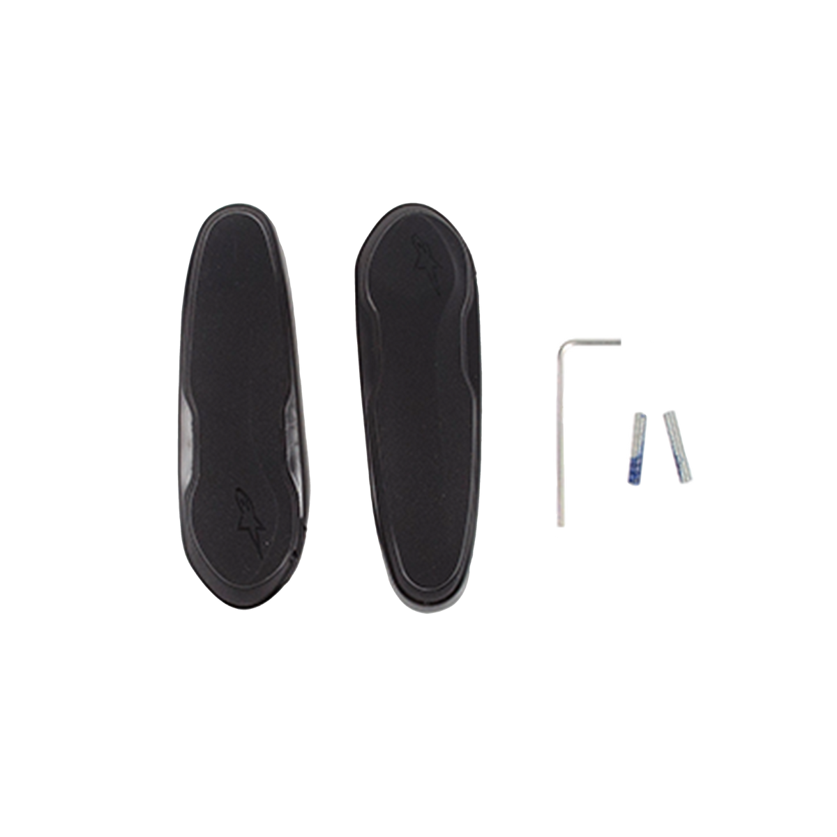 Alpinestars Toe Slider With Screws, Motorcycle Boot Spare Parts, Black, two synthetic sliders with debossed Astars logo, includes silver hex key and mounting hardware for racing boots