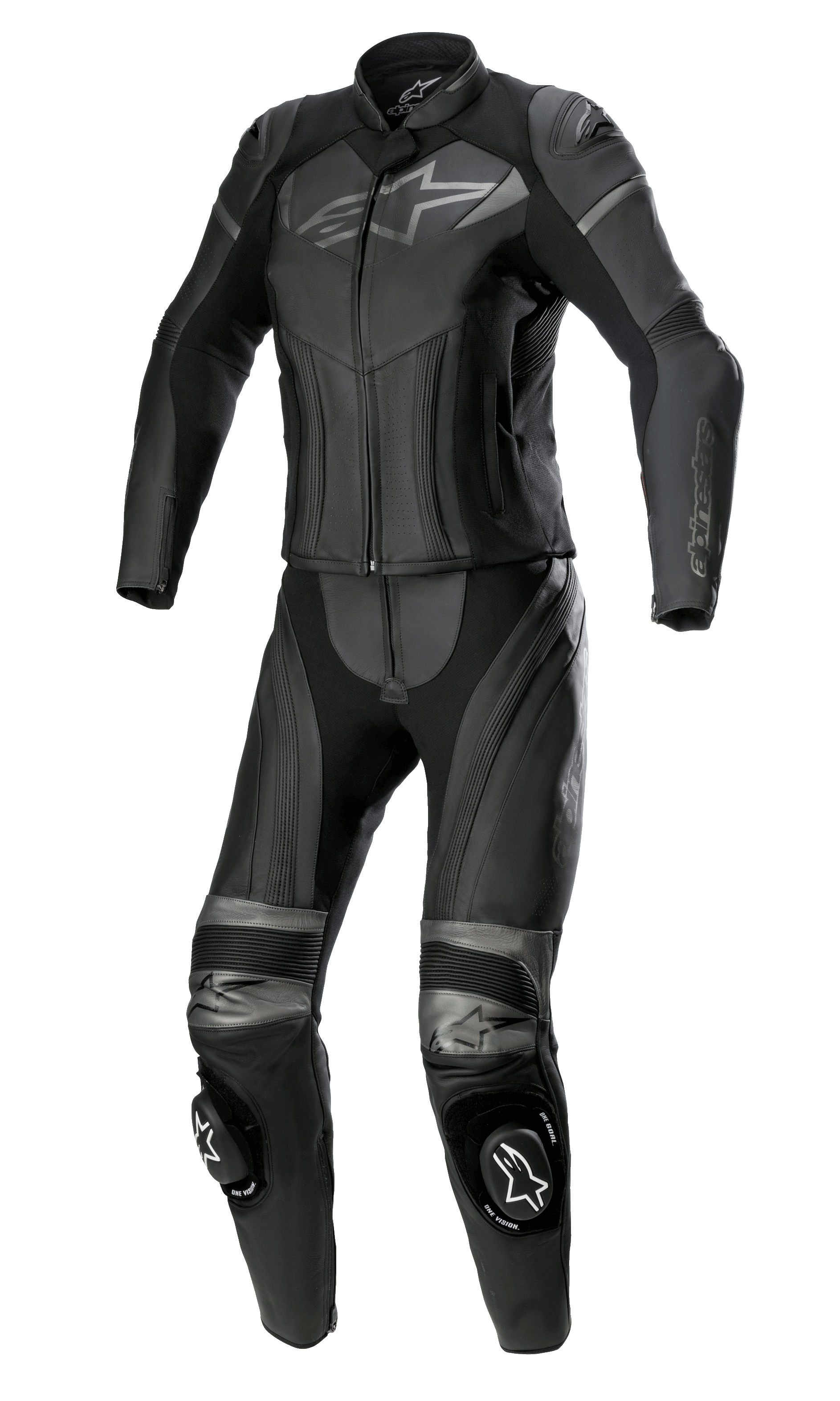 Alpinestars Two Piece Leather Suit 38 Black Metallic Gray
