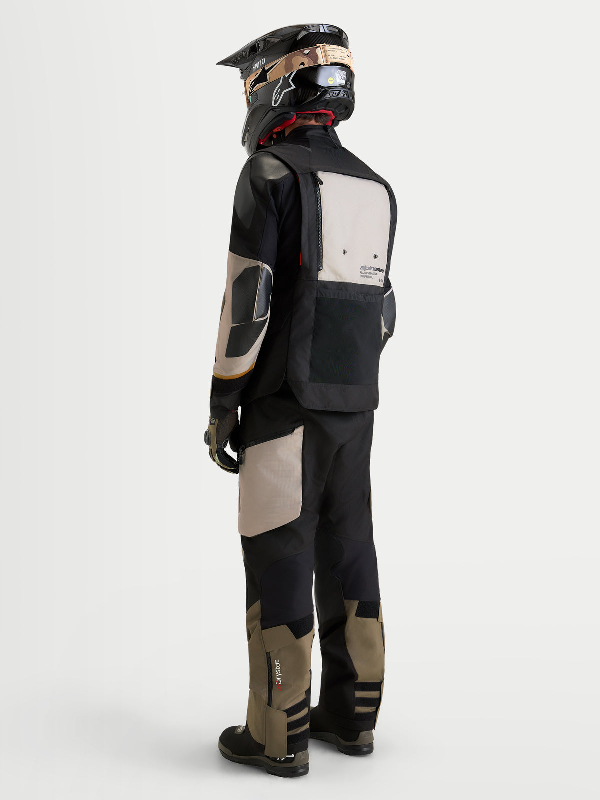 Alpinestars Harok V2 Drystar Jacket, Men's adventure motorcycle jacket in aluminum, walnut, and black, featuring rear utility storage and CE-certified protection
