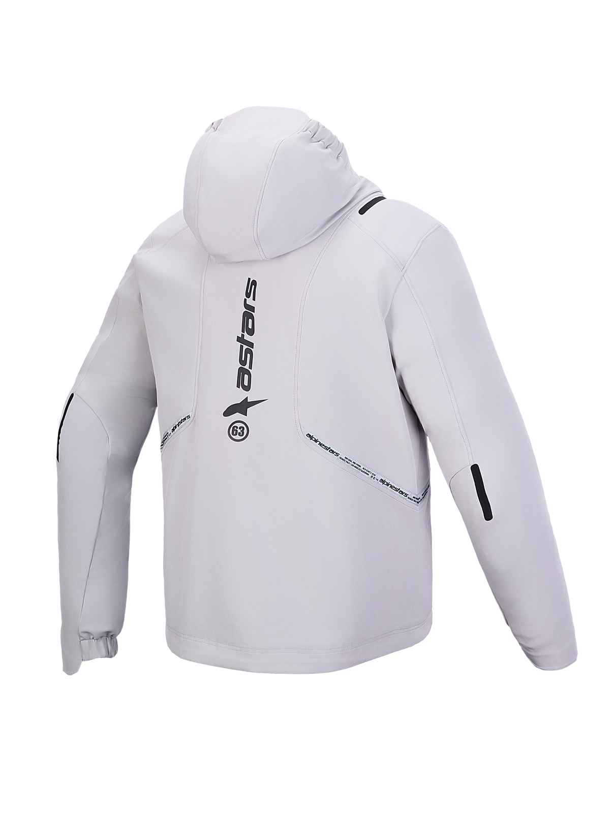 Alpinestars C-5 Drystar Jacket, Men's waterproof textile motorcycle jacket, Light Gray and Black, rear view showing integrated hood and Alpinestars branding