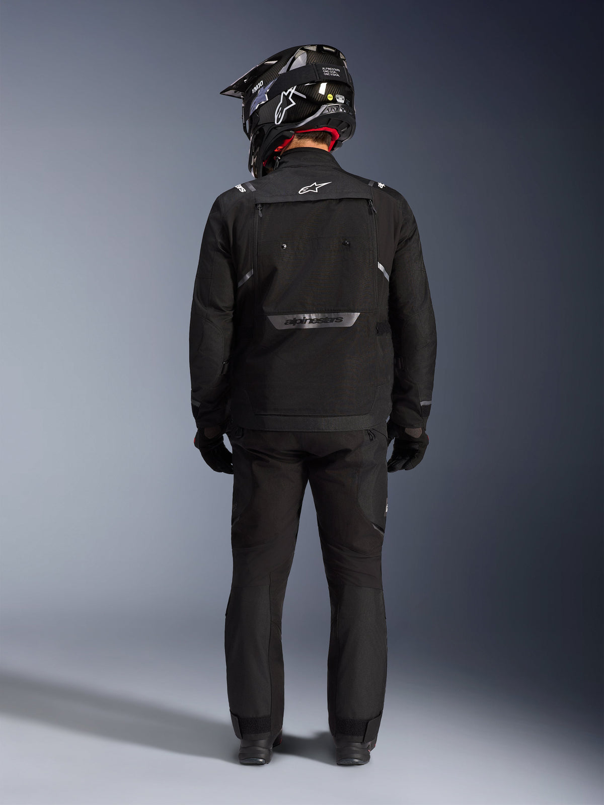 Black Alpinestars Cusco Drystar Jacket, back view of this textile adventure touring motorcycle jacket.