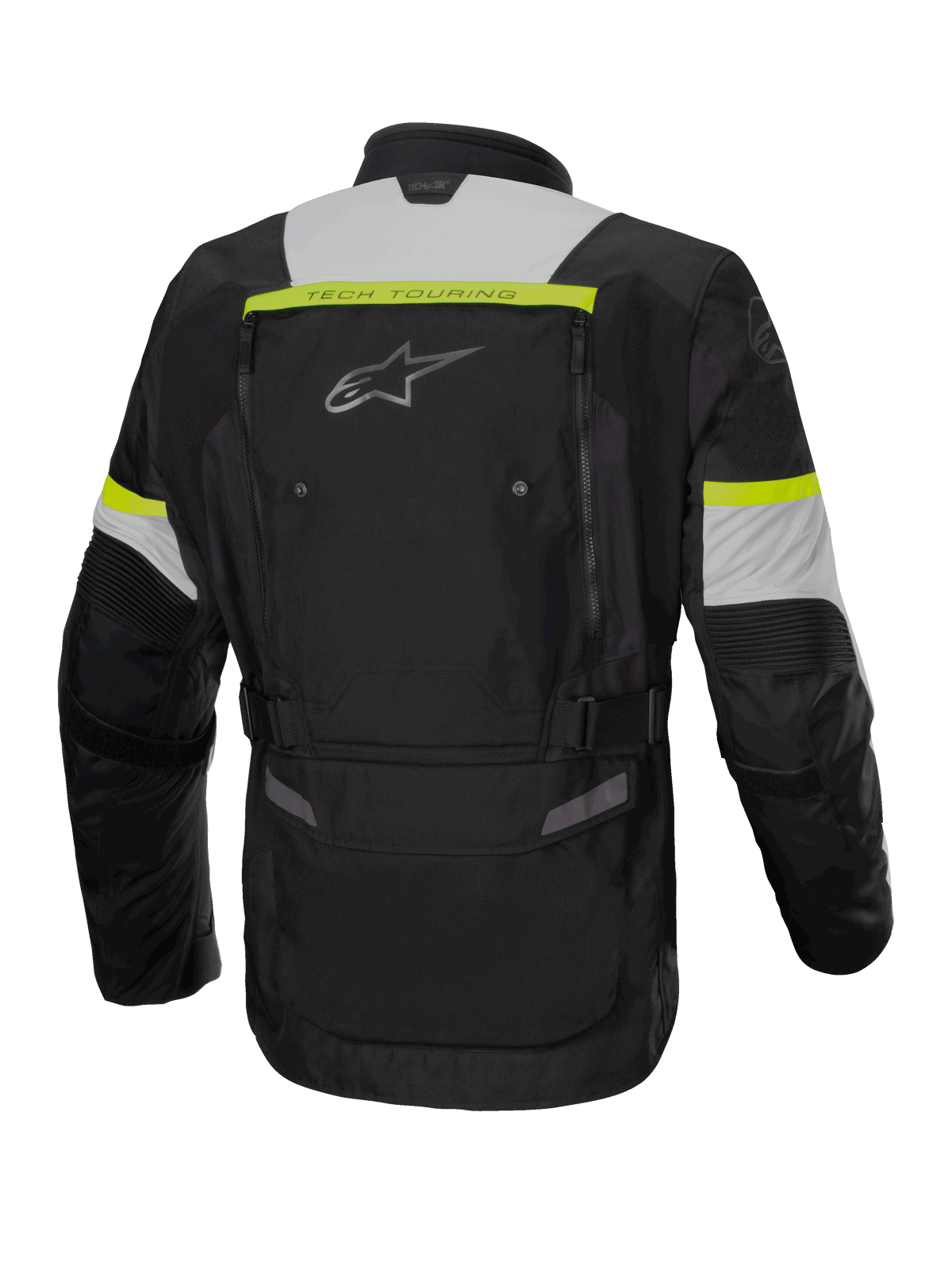 Alpinestars Bogota' Pro Drystar® Jacket, Men's Adventure Touring, Black and Yellow Fluo, Waterproof Textile, back view.