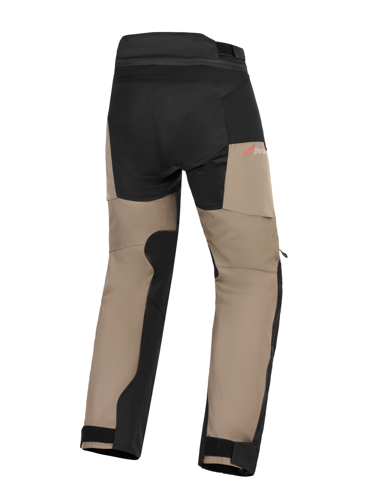 Alpinestars Andes V4 Drystar® Pants, Adventure Motorcycle Pants, Walnut and Black, rear view featuring reinforced seat and inner leg panels, red Drystar logo, and adjustable ankle cuffs.