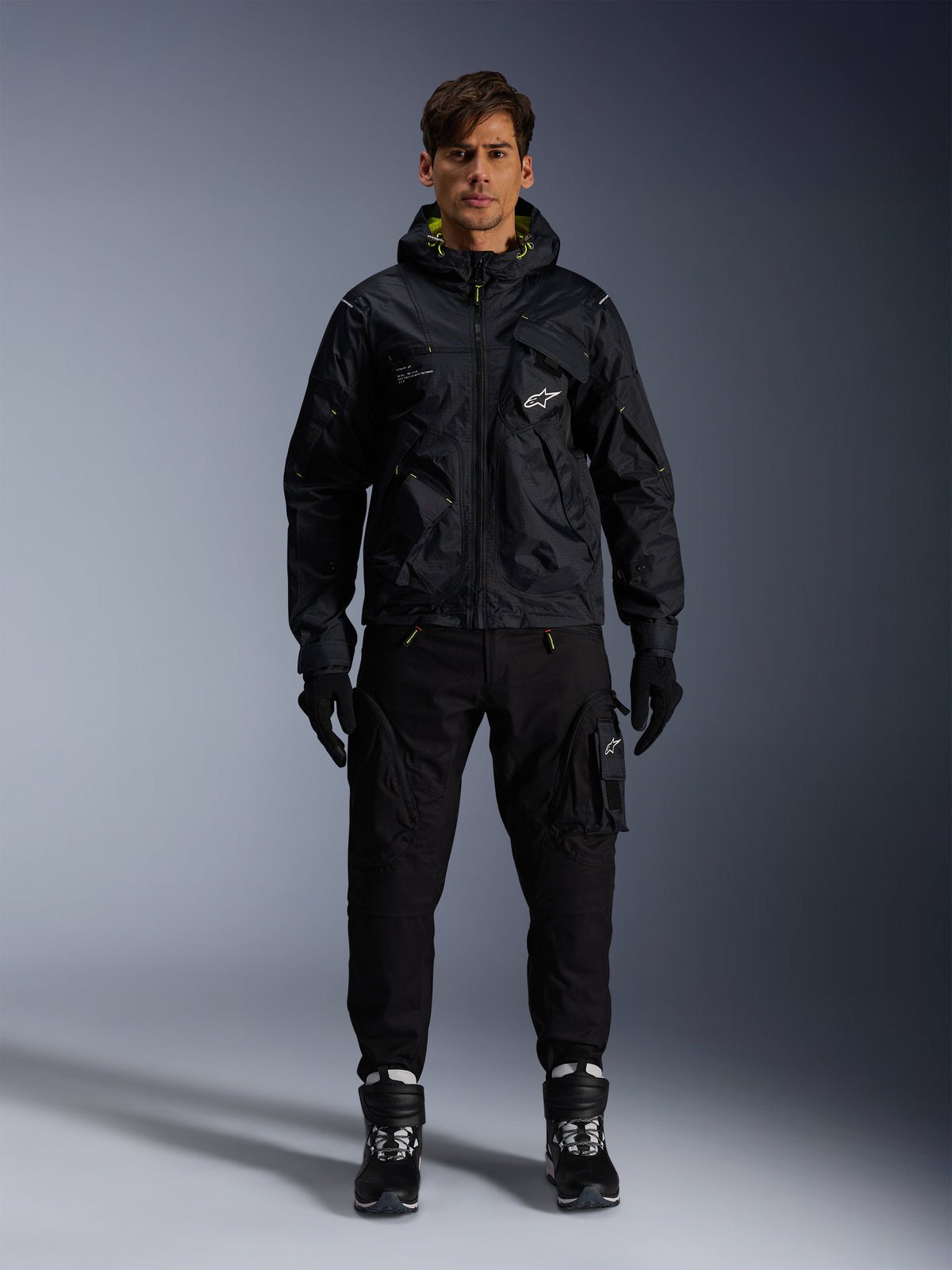 Alpinestars Mogress Air Jacket, Urban Motorcycle Jacket, Man, Black and Lime Punch, Textile, Hooded and Ventilated.