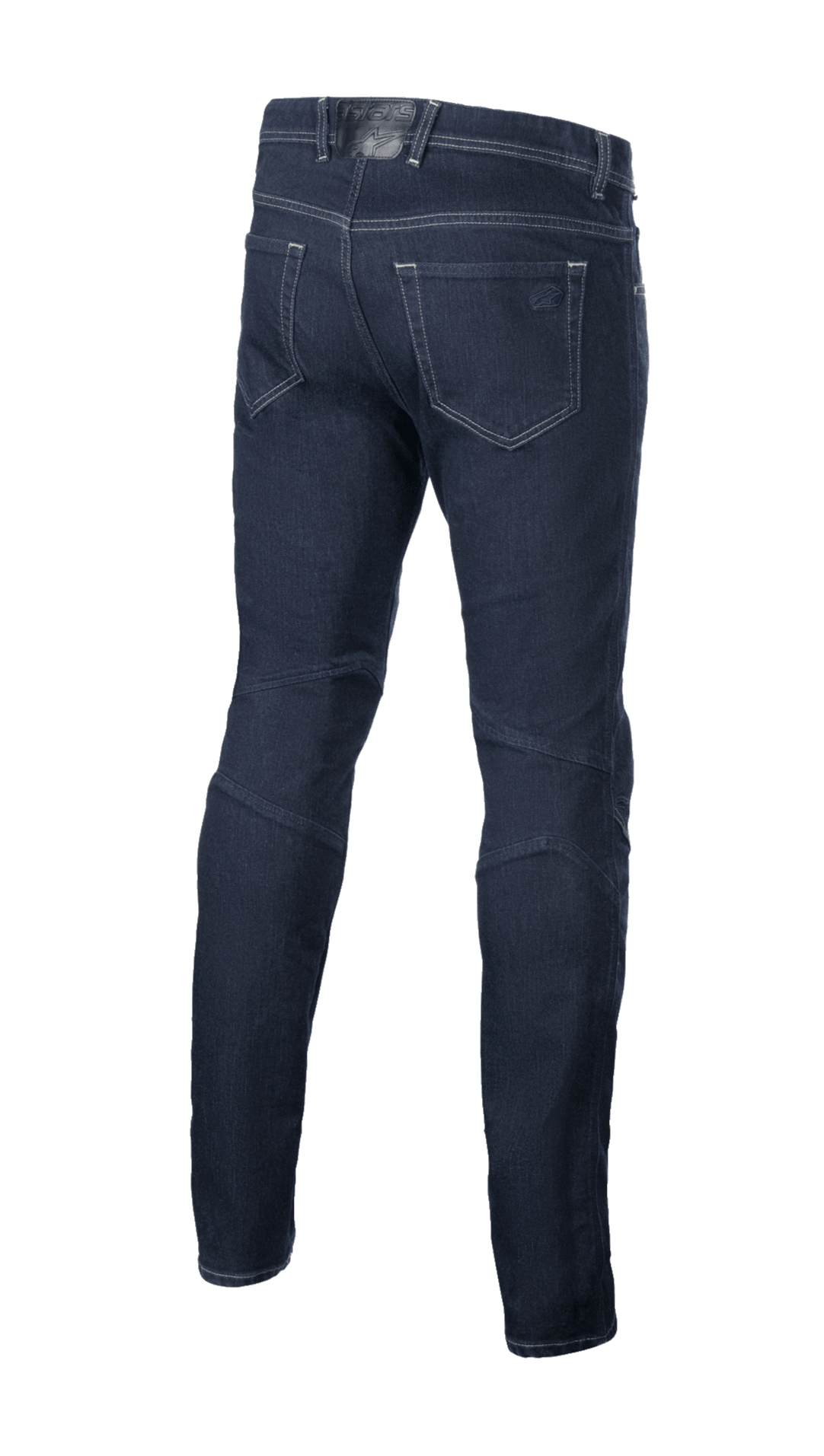 Alpinestars Radium V2 Denim Pants, Urban Riding Jeans, Rinse Blue, rear view showing five-pocket design, tapered leg, and dark denim material with contrast stitching