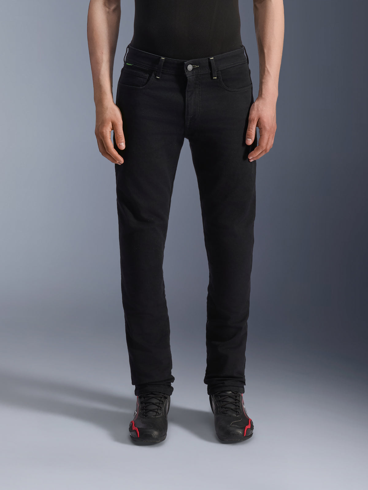 Alpinestars Copper V3 Denim Pants, men's Black Rinse motorcycle jeans with regular straight leg fit for urban commuting.