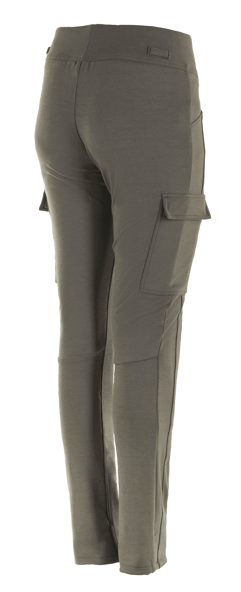 Alpinestars Women's Iria Leggings, Military Green, rear three-quarter view, featuring a cargo pocket on the thigh with flap closure, slim-fit design with anatomical profiling, textile construction for urban motorcycle riding