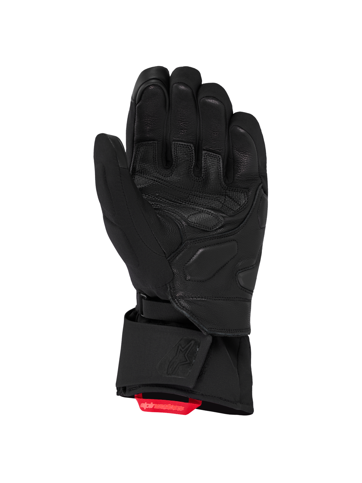 Alpinestars Wt-5 Drystar Insulated Gloves, men's all-terrain adventure motorcycle winter gloves in black, backhand view showing goat leather palm construction and waterproof Drystar membrane