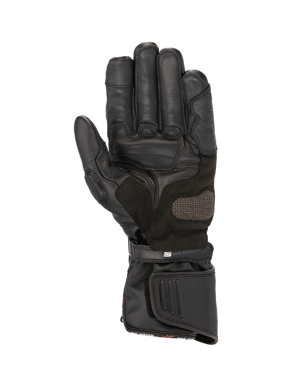 Alpinestars SP-8 HDry Gloves, black waterproof leather motorcycle racing gloves featuring a reinforced palm and dual closure.