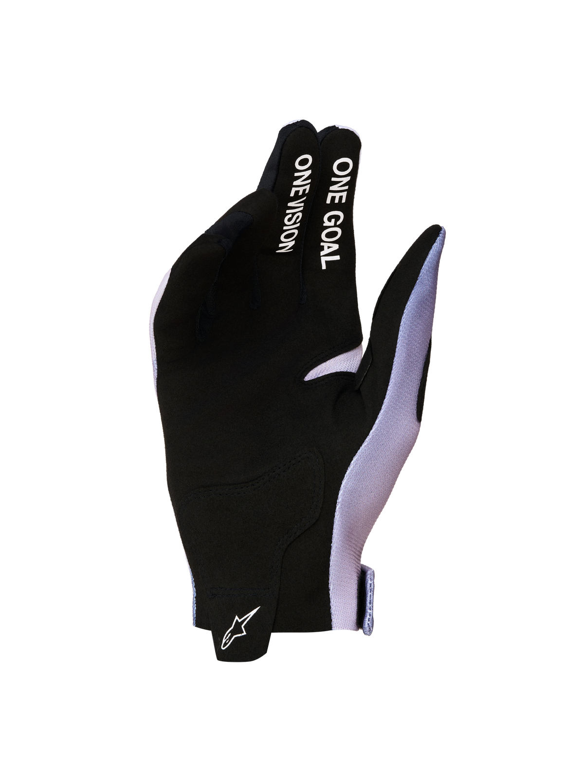 Alpinestars Radar Gloves 2027, Motocross Gloves, Men, Black and Lilac, Synthetic Suede, One Goal One Vision text.