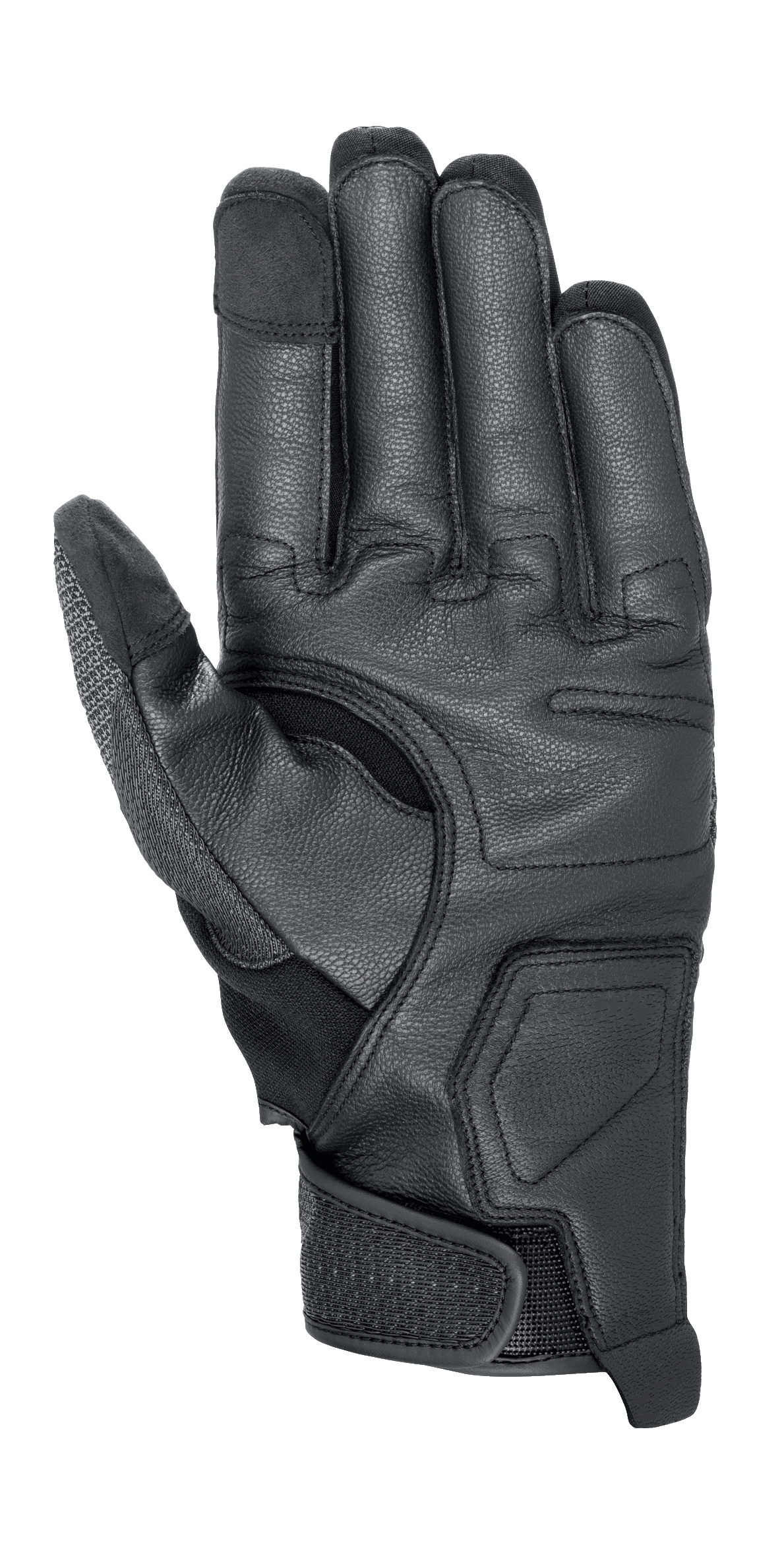 Alpinestars Morph Street Gloves, Motorcycle Gloves, Black, palm view showing reinforced protective panels, touchscreen-compatible fingertips, and adjustable wrist strap for secure fit