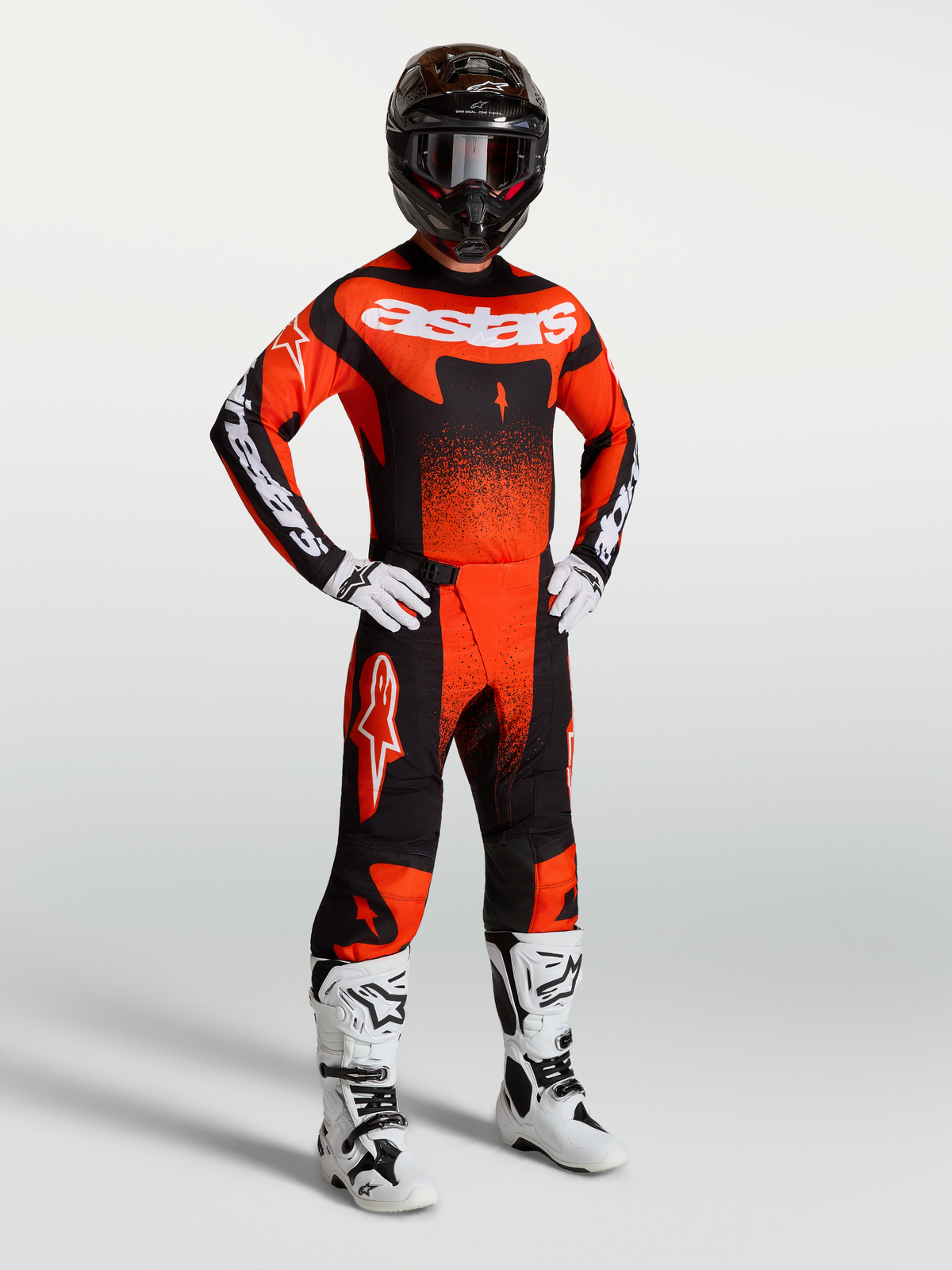 Alpinestars Techstar Swan Motocross Gear Set, Men's high-performance racing kit in Cardinal Red, Black, and White.