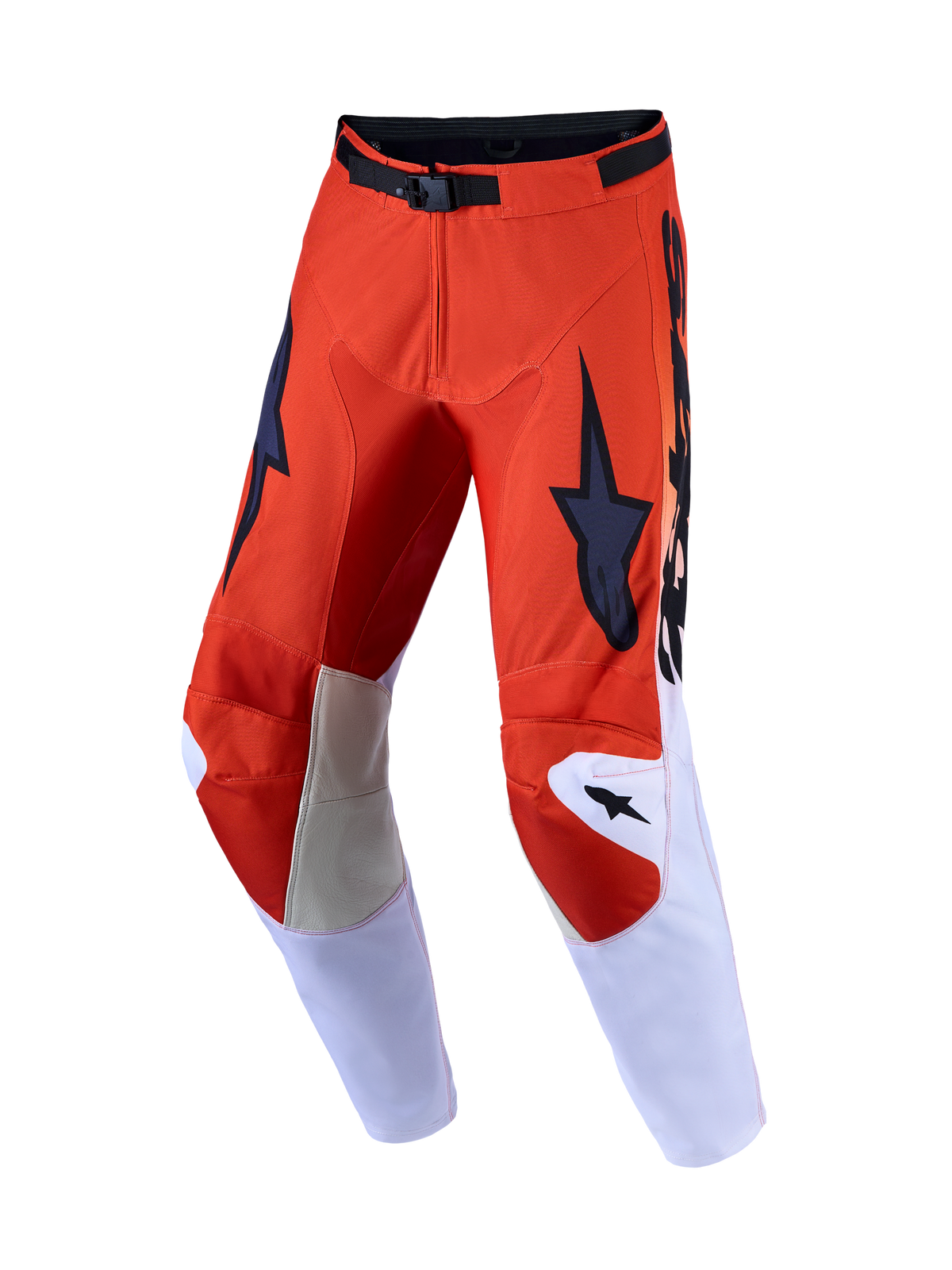 Alpinestars 2027 Racer Amber Motocross Pants, Men's Off-Road Gear, Cardinal Red and Light Lilac with leather knee panels.