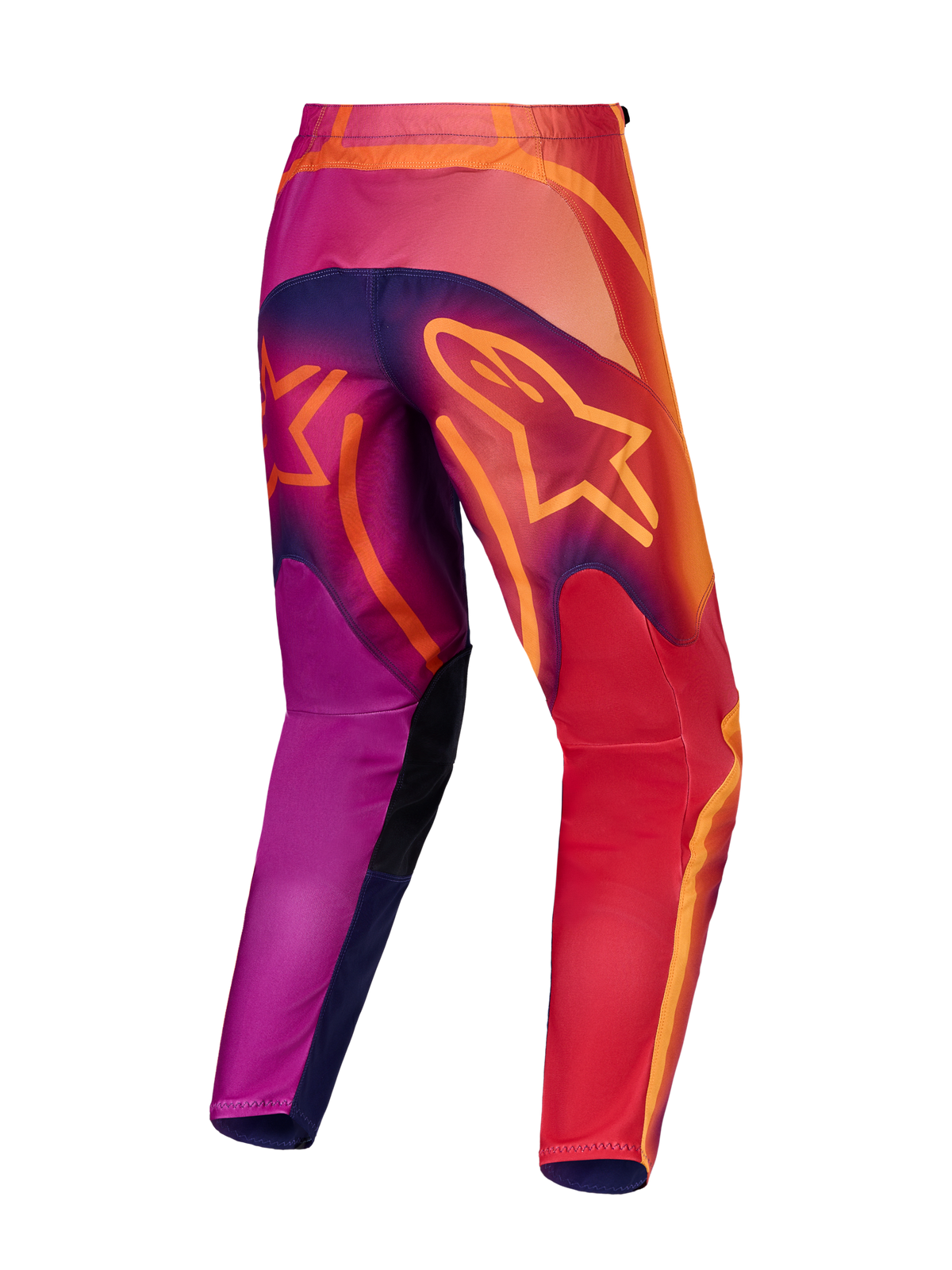 Alpinestars Fluid Kepler Motocross Pants, back view, Purple and Orange, durable 600D polyfabric with ergonomic sport fit.