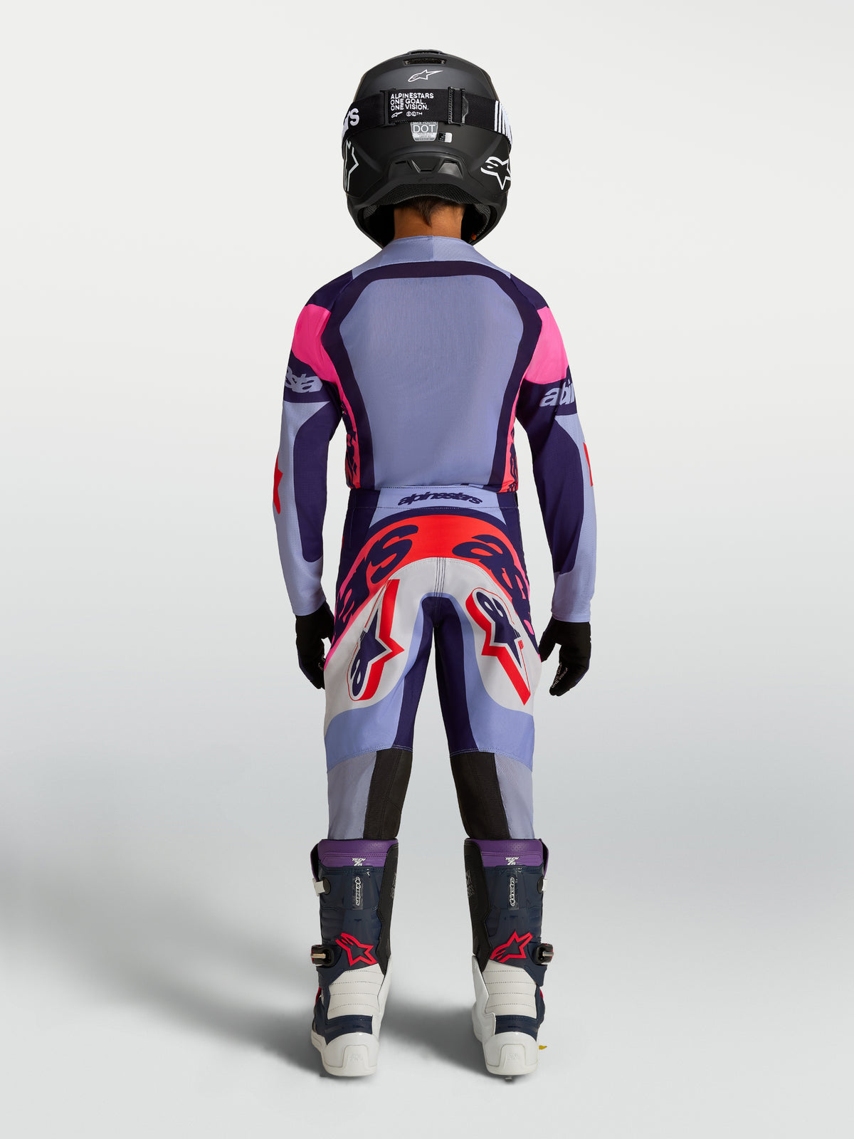 Alpinestars Youth Supertech Dyna Pants, Motocross Racing, Youth, Light Violet and Purple, back view on rider.