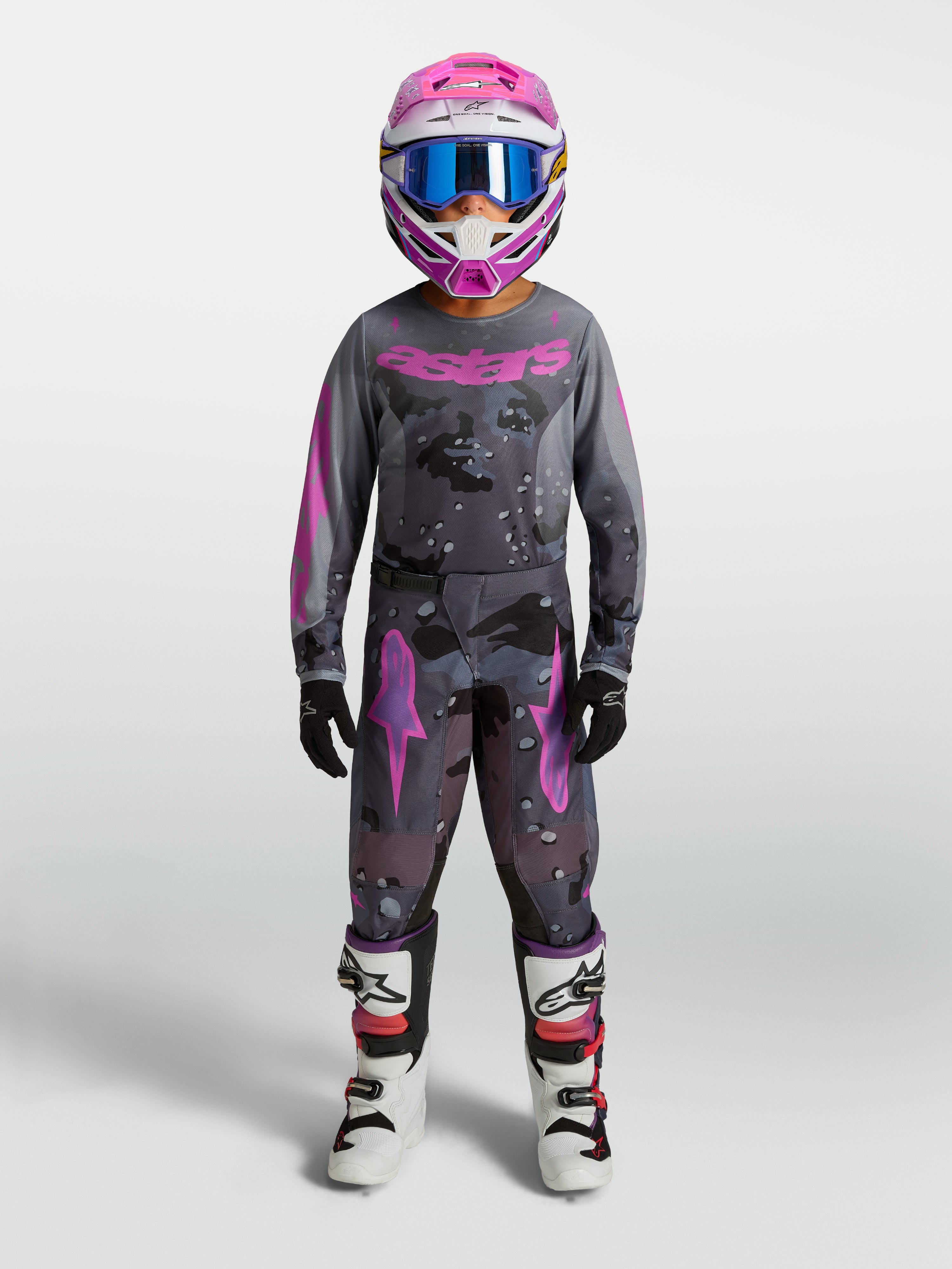 pink moto gear Youth Fluid Lone - MX Set Farbe:Aubergine / Blossom Pink / Cypress green Printed / customised shirts Kinderhelme Classic Cycle Cruiser Lenker
