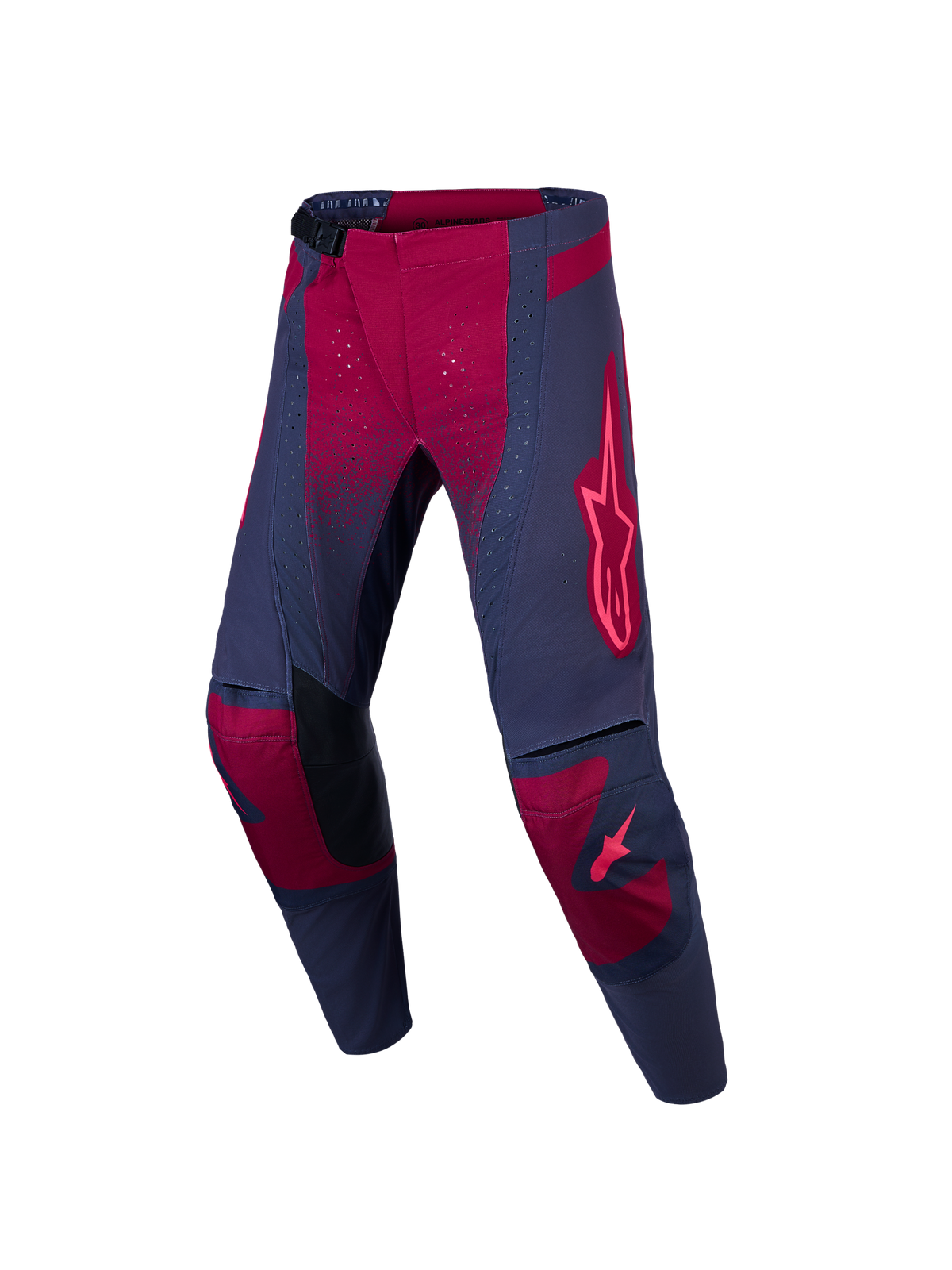 Alpinestars Stella Techstar Swan Pants, women's motocross gear, gray and crimson red with perforated airflow panels.