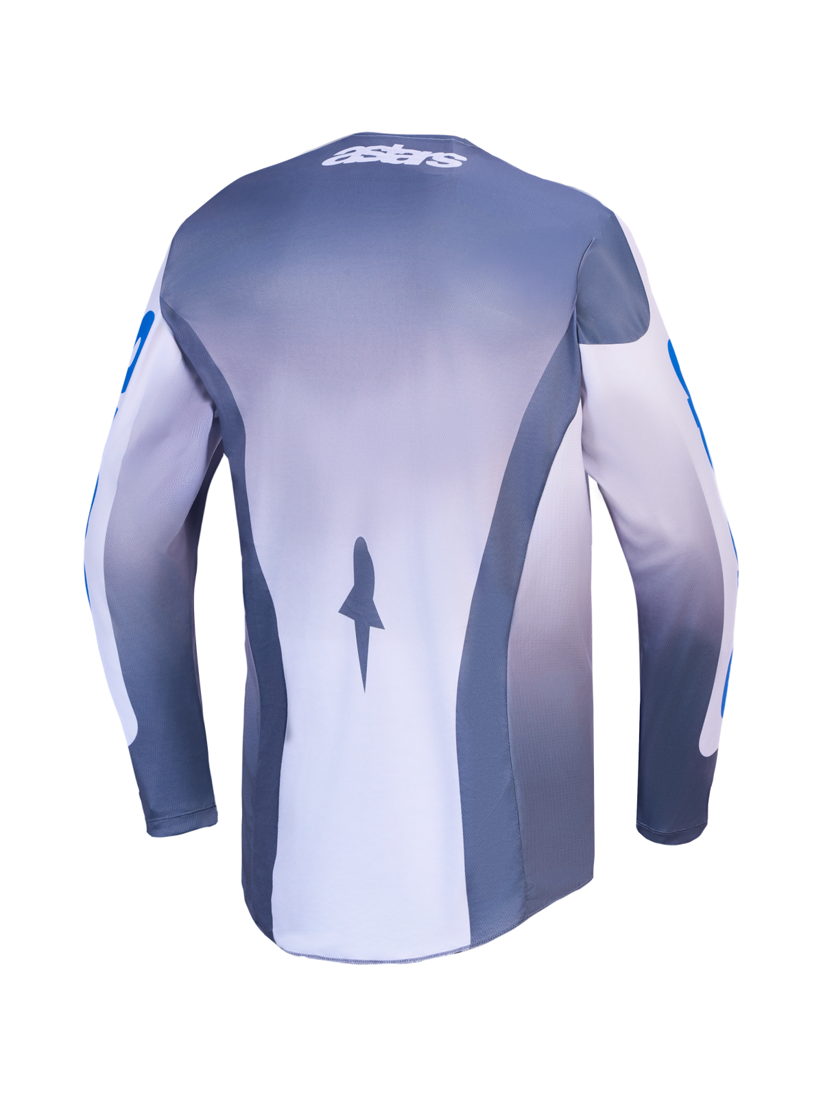 Alpinestars Racer Amber Jersey, Men's Motocross Jersey in Ash Gray and UCLA Blue, back view with breathable mesh panels.