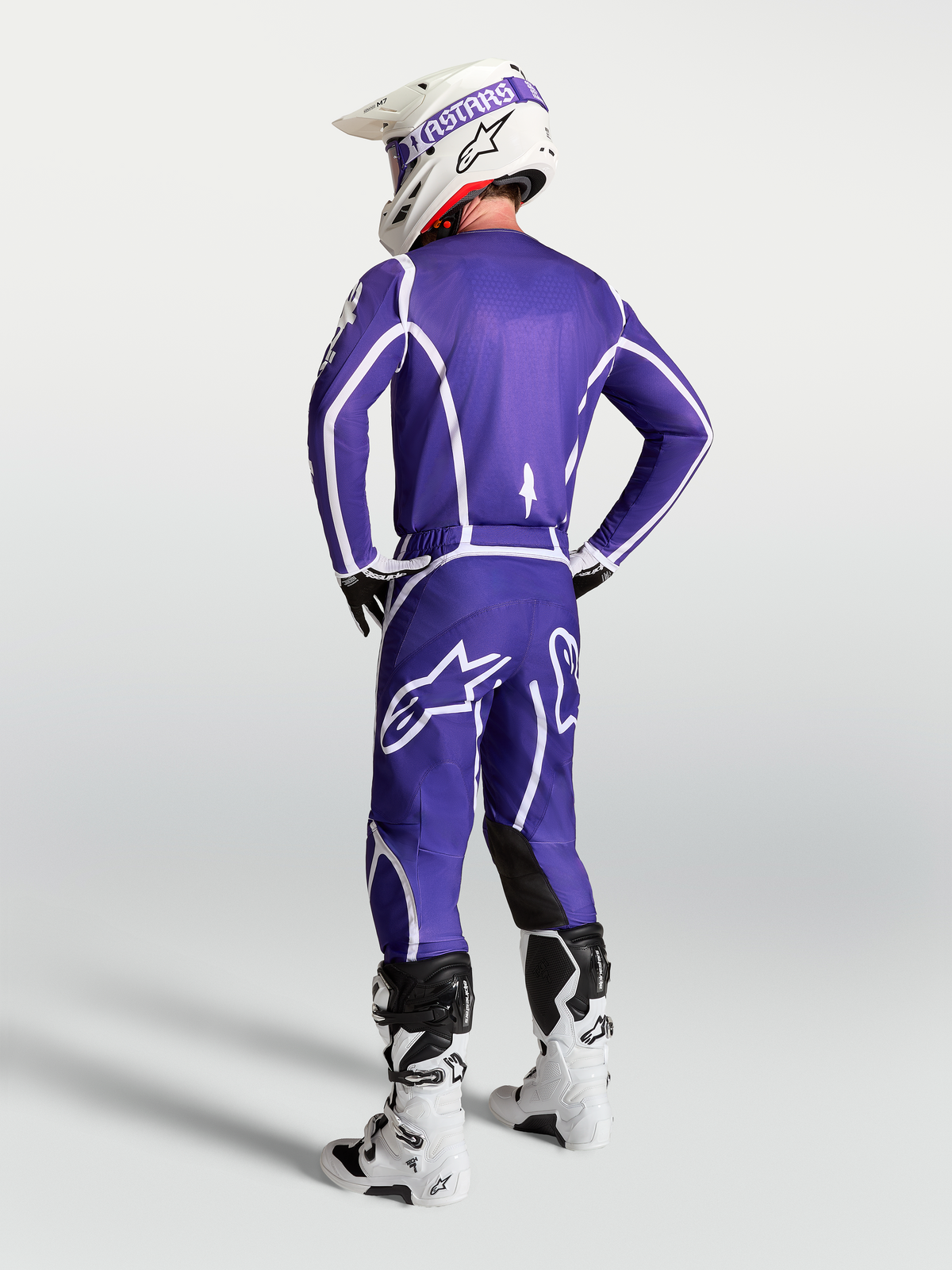 Alpinestars Fluid Apex V2 Jersey, Men's Motocross Riding Gear, Deep Blue and White, Rear View with Athletic Fit.