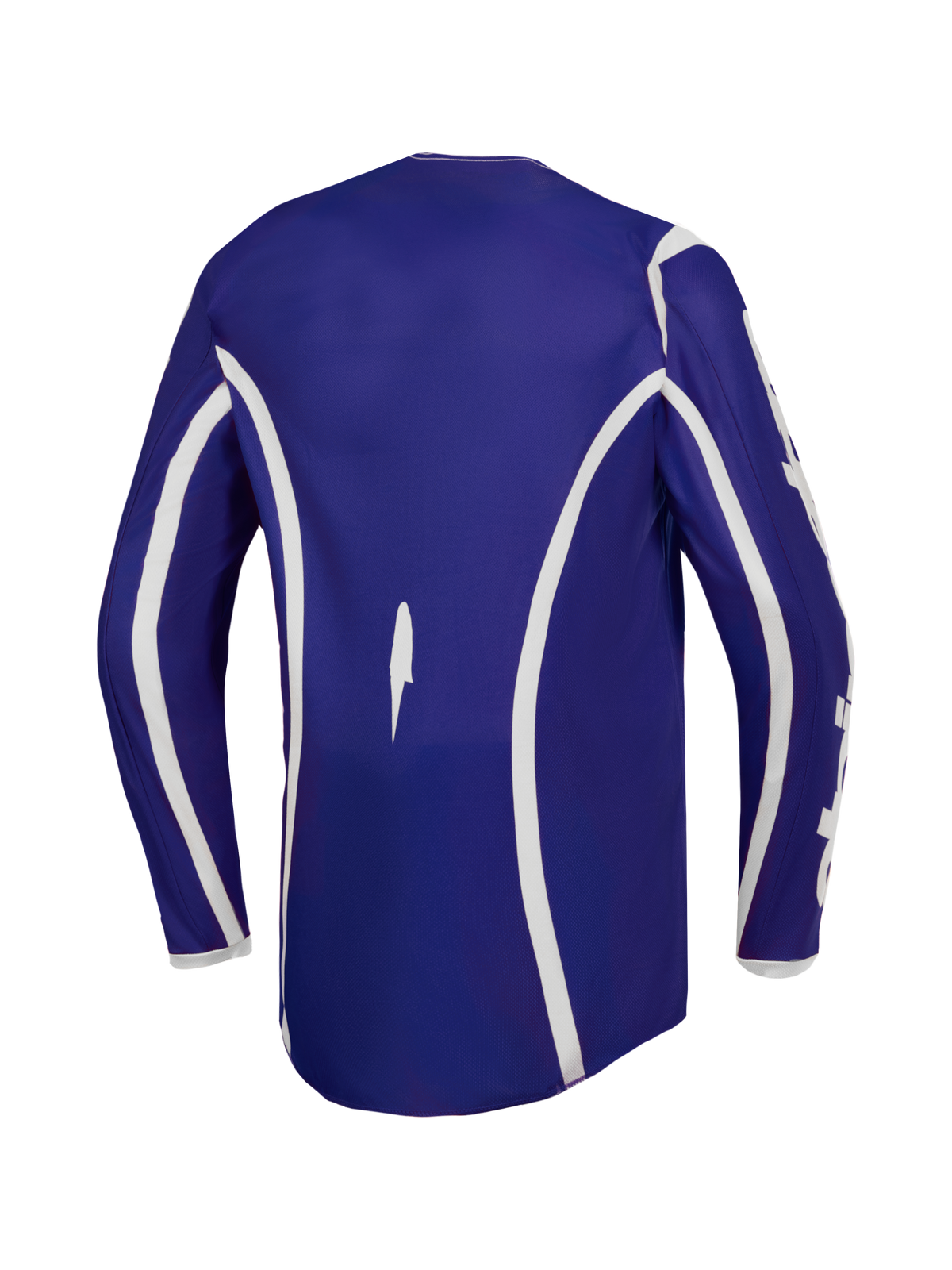 Alpinestars Fluid Apex V2 Men's Motocross Jersey in Deep Blue and White, featuring a dropped tail for rear coverage.
