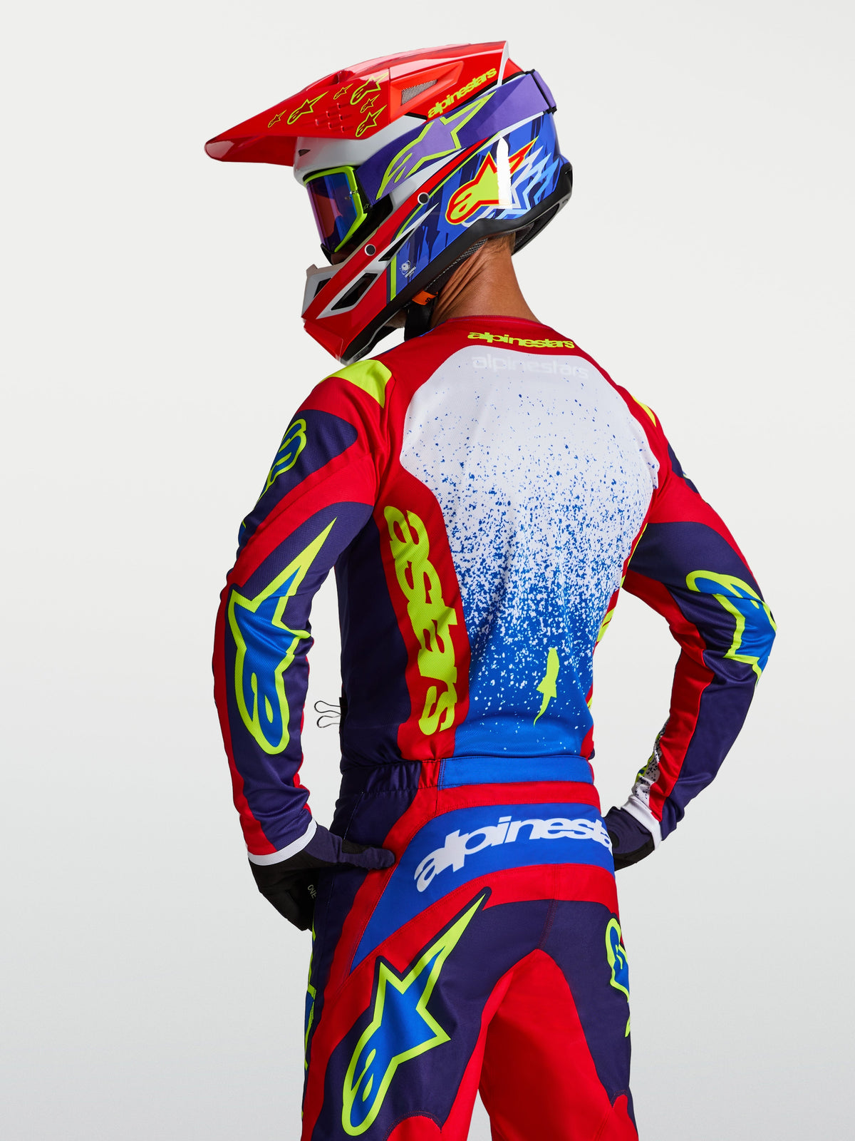 Alpinestars Fluid Drag Jersey, Men's Motocross Top in Blue and Red, lightweight breathable performance gear.
