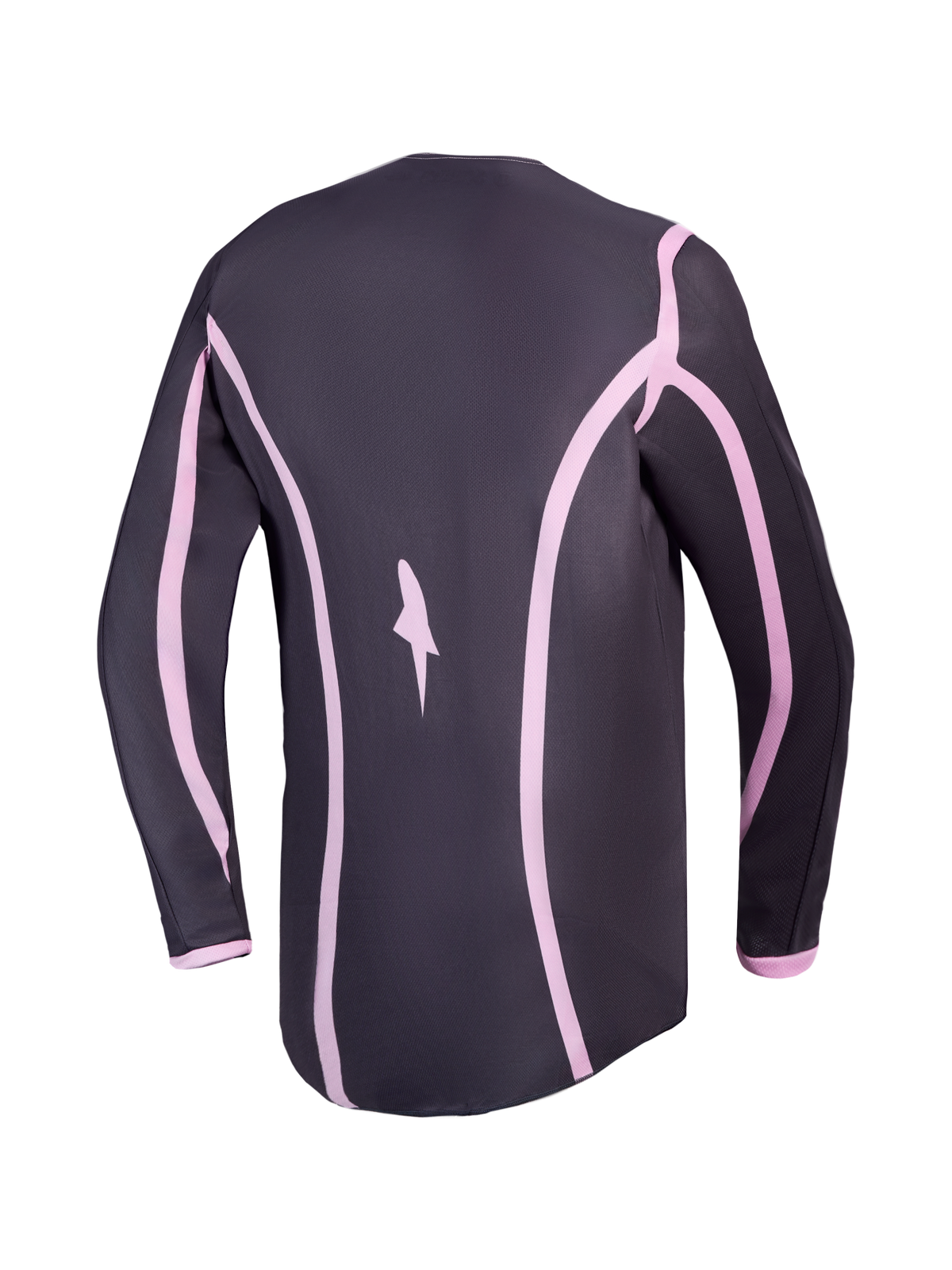 Alpinestars Stella Fluid Apex V2 Women's Motocross Jersey, Graystone and Old Pink, back view with extended rear coverage.