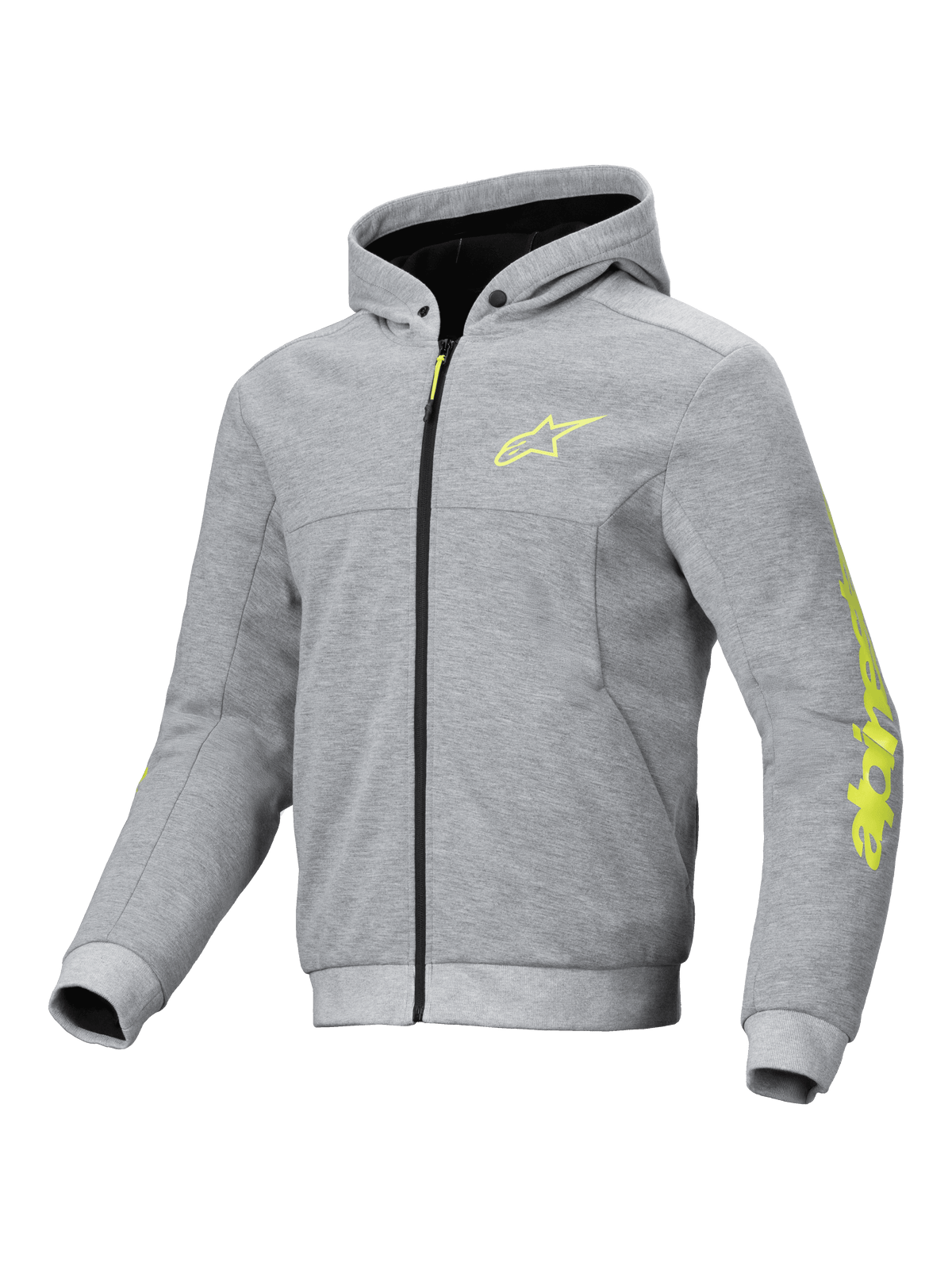 Alpinestars Chrome V2 Sport Hoodie, urban motorcycle hoodie, men's gray and fluo yellow tech fleece, CE Certified.