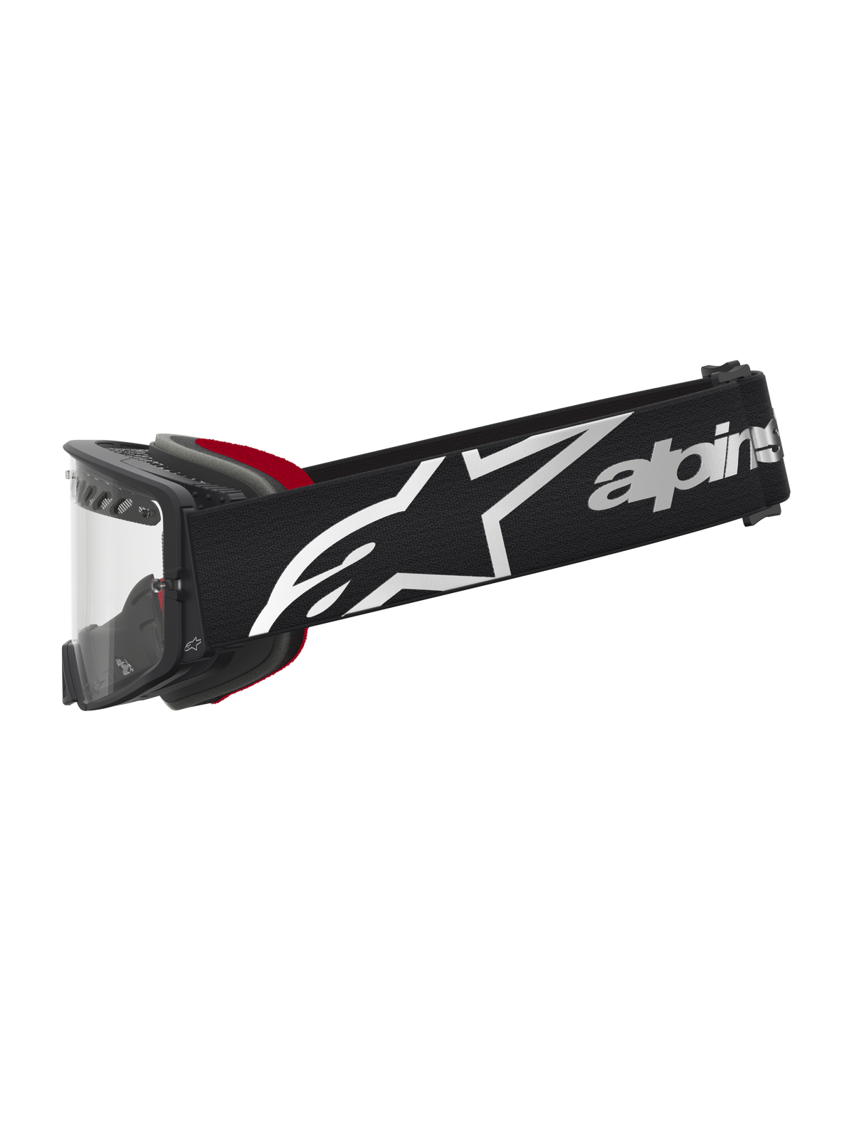 Alpinestars Supertech Dura Air Fluid Motocross Goggles, Black and Red with Clear lens, premium off-road racing eyewear.