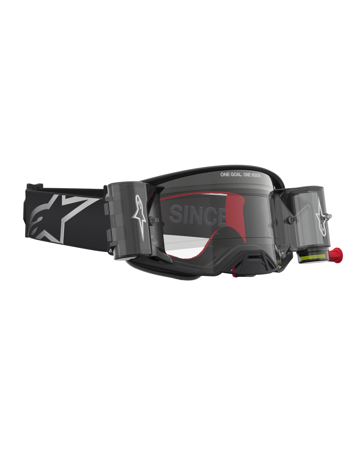 Alpinestars Supertech Firma Roll Off Goggles for Motocross, Black and Silver racing goggles with a clear roll-off system.