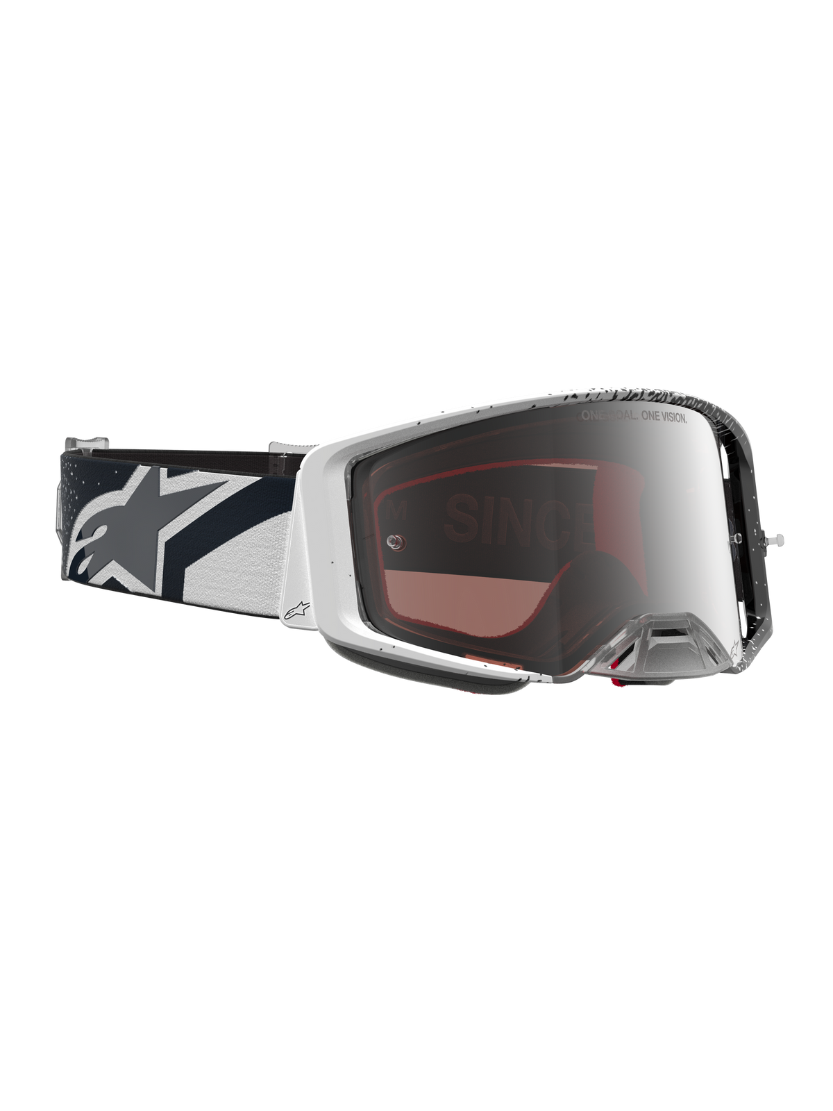 Alpinestars Supertech Hiten Goggles, Motocross Goggles in White and Black with a Mirror Silver lens and star logo strap.