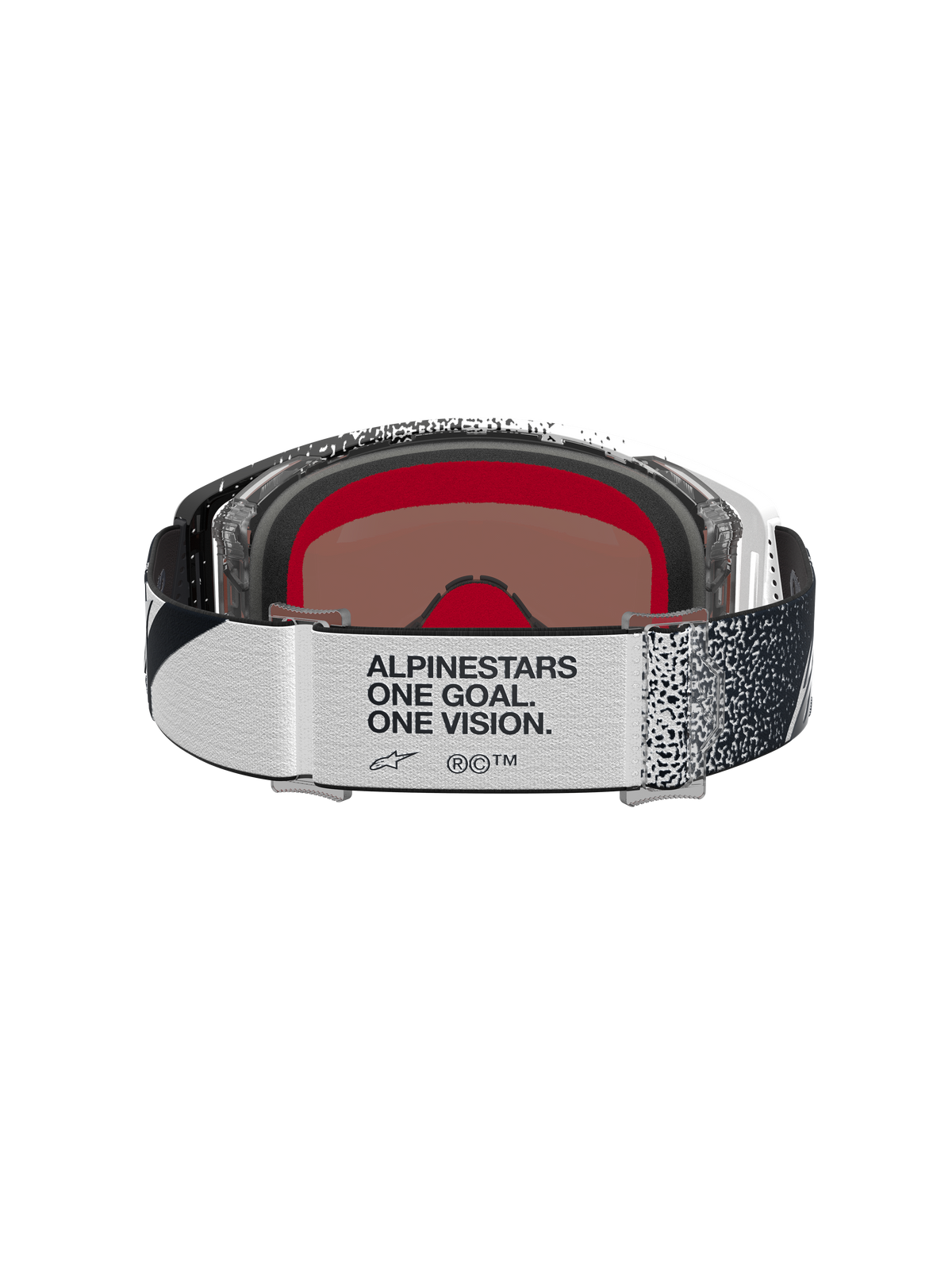Alpinestars Supertech Hiten Motocross Goggles, white and black rear view showing the branded strap and interior foam.